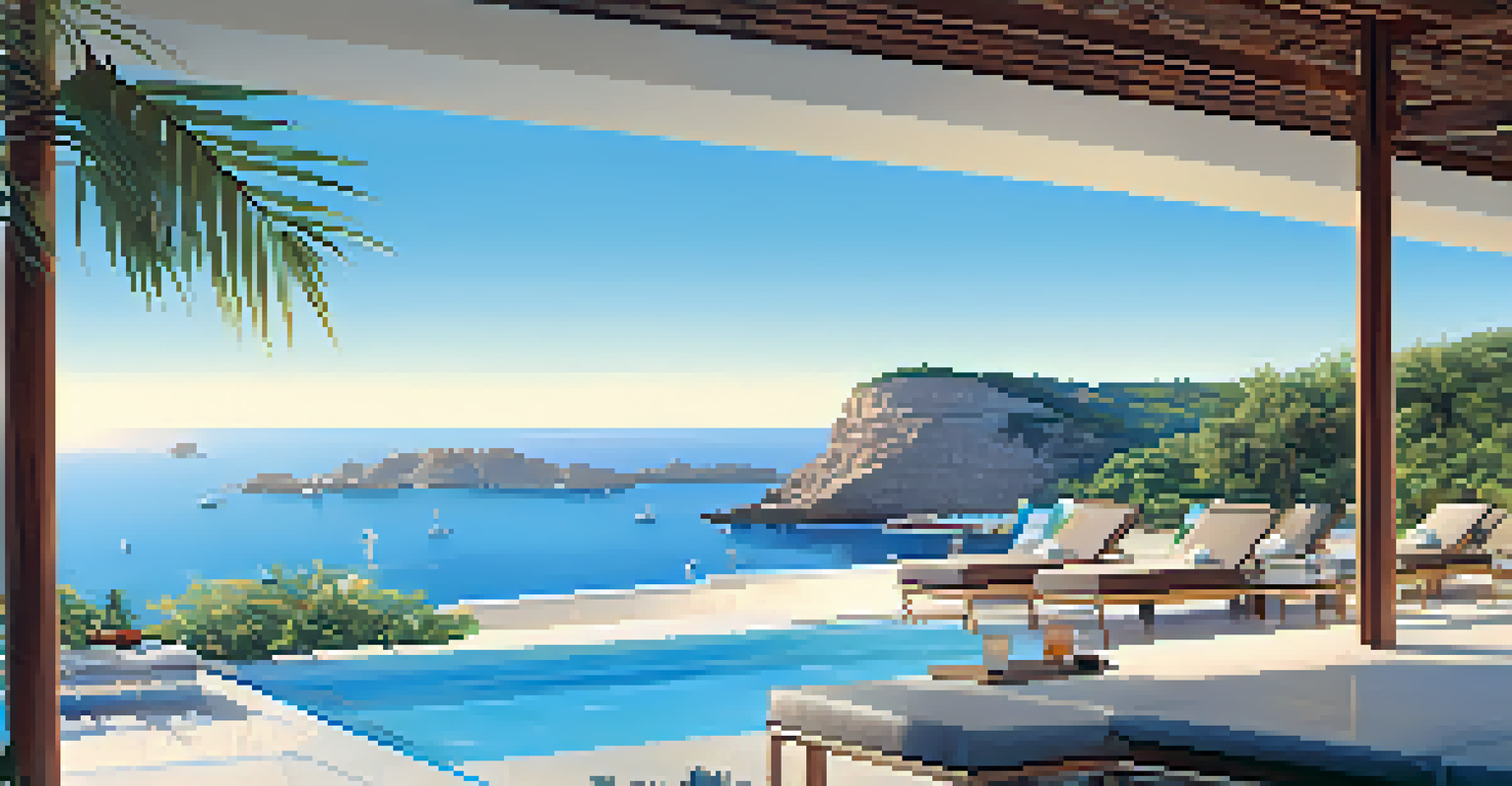 Infinity pool at Aguas de Ibiza with guests relaxing in a tropical garden.