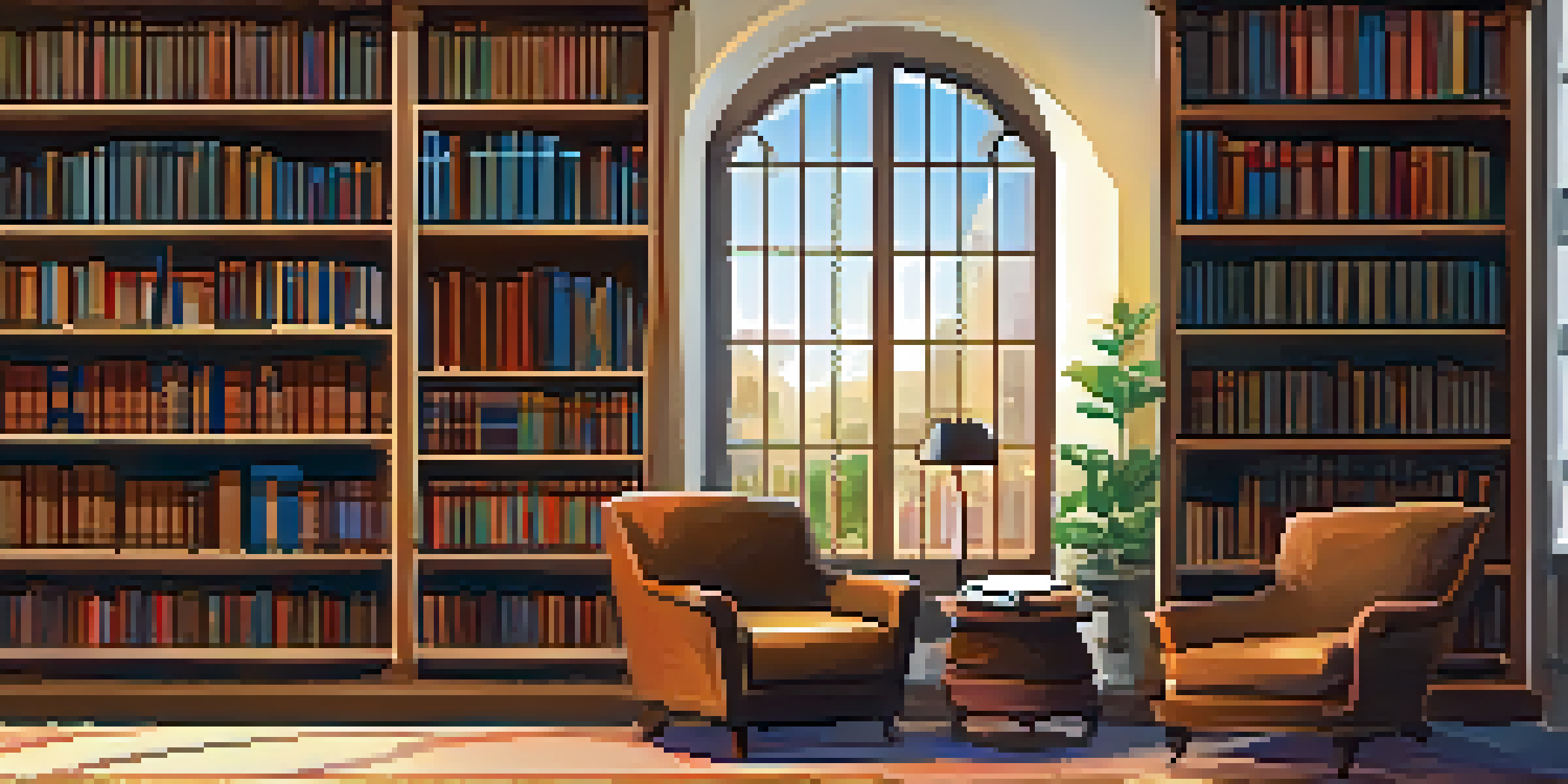 A warm and inviting reading nook in a library, with wooden bookshelves and a comfortable armchair, bathed in natural light.
