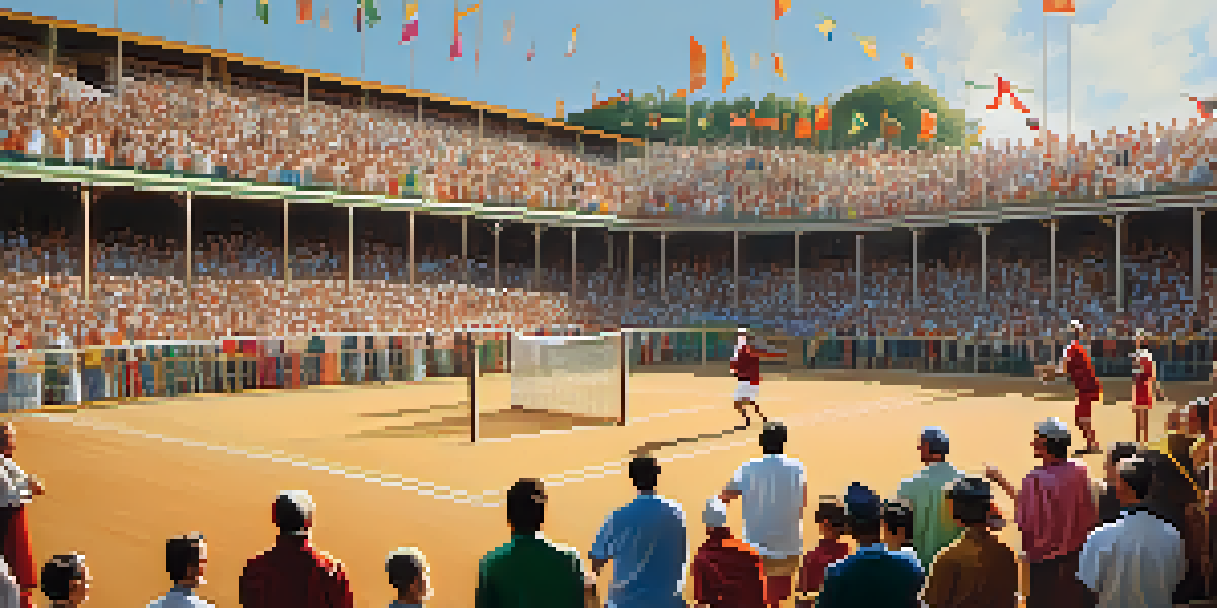 An outdoor court in the Basque Country with players in traditional attire competing in a pelota match, surrounded by cheering spectators.