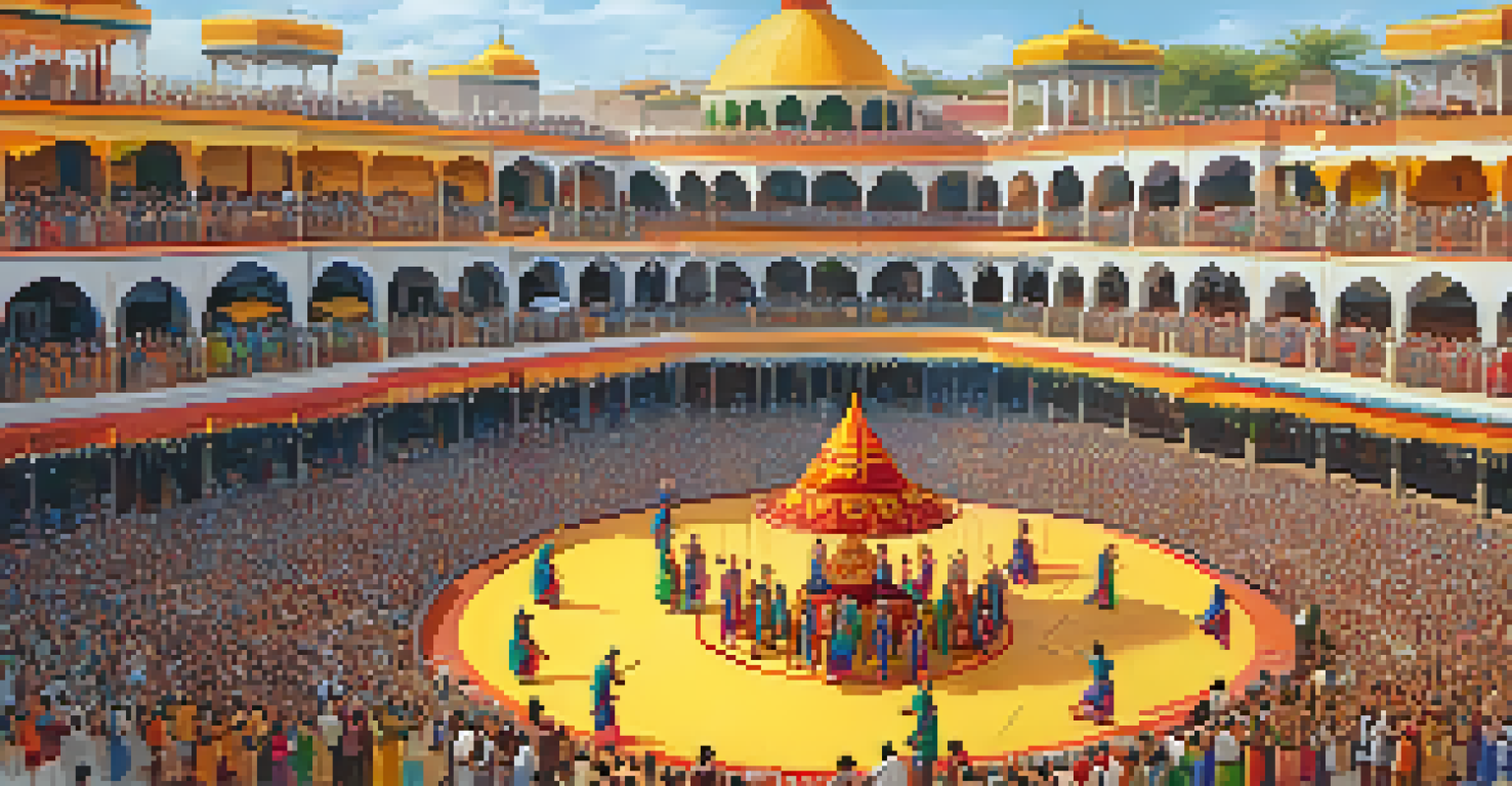 An aerial perspective of a Sardana dance at a festival, showing dancers in a circle and a lively crowd.