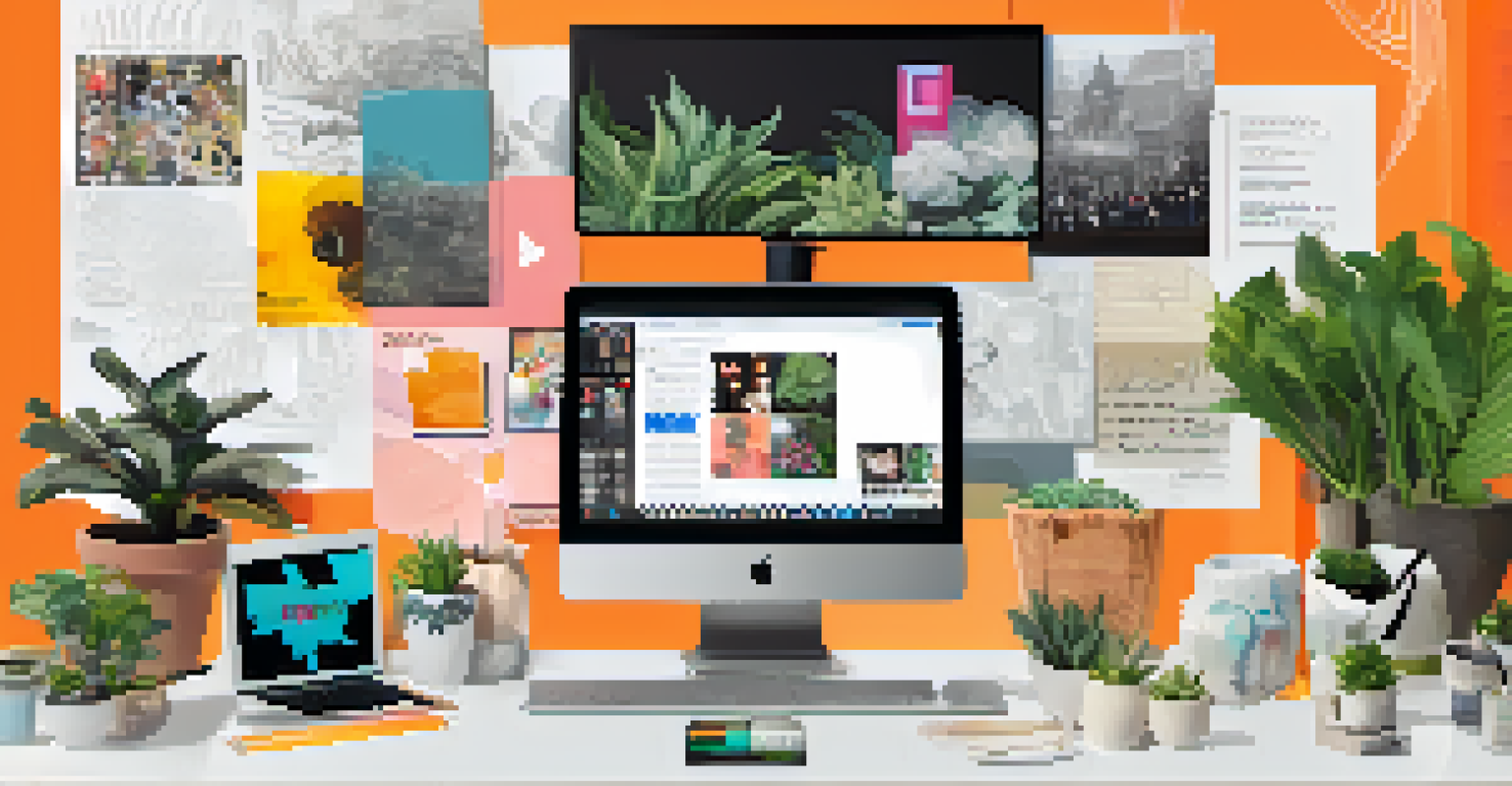 A digital art piece on a computer screen, combining protest imagery and social media elements in a modern workspace.