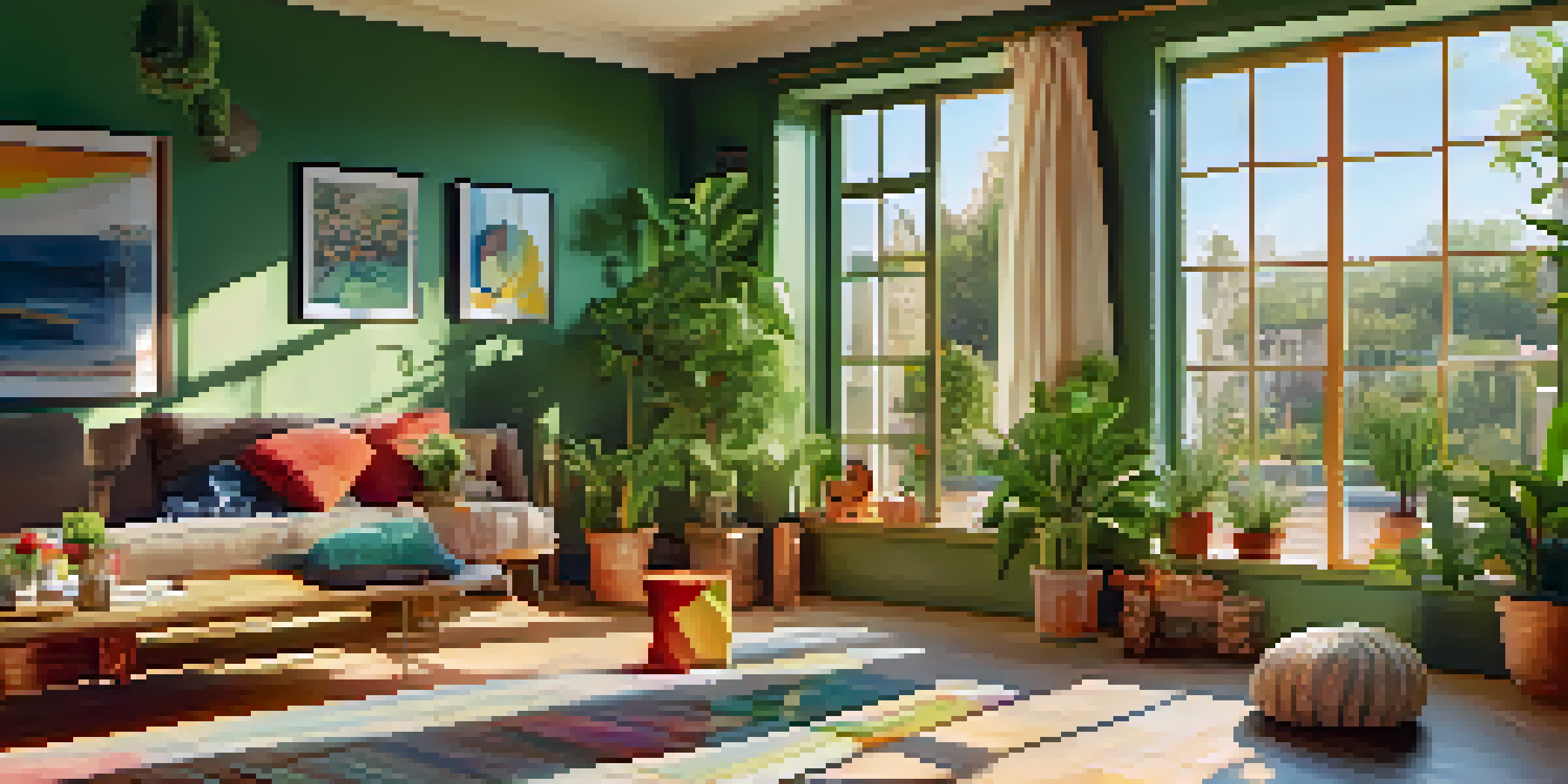 A pet-friendly accommodation in Spain with a dog bed, a cat playing with a toy, and sunlight streaming through windows.