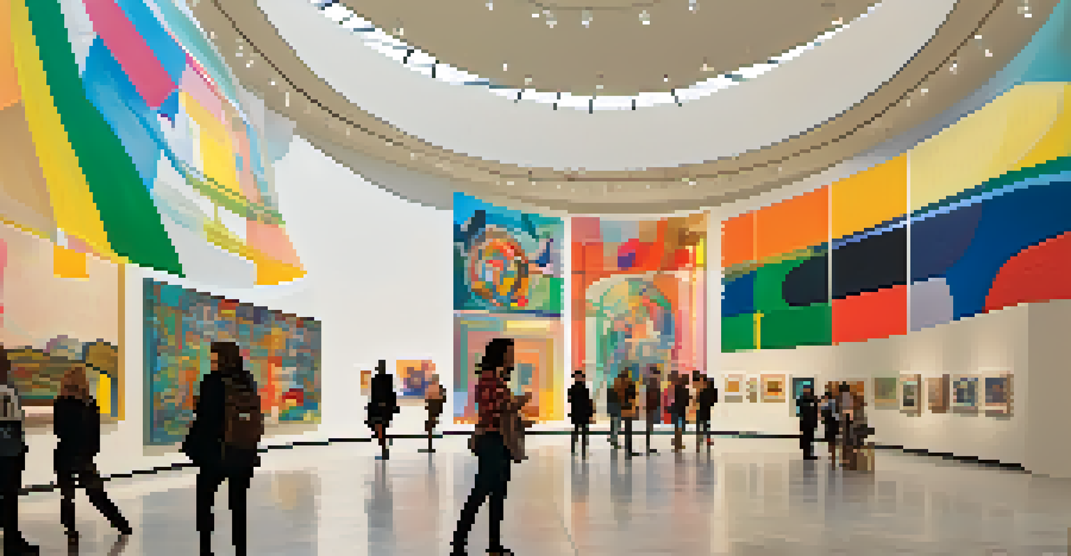 Interior view of a gallery in the Guggenheim Museum showcasing a large contemporary art installation with natural light streaming in.