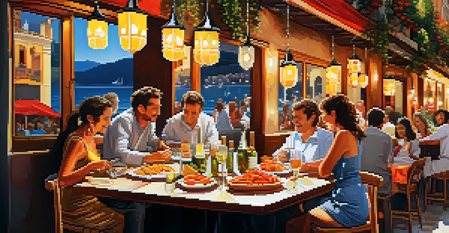 A lively tapas bar with colorful dishes and glasses of Albariño wine, showcasing Spanish culture.