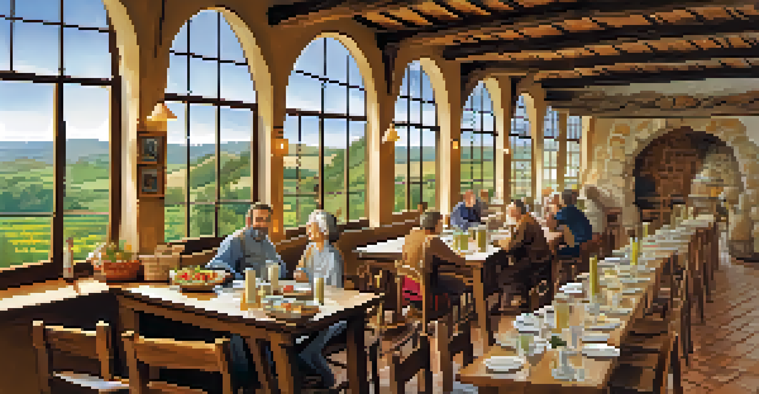 Inside view of an albergue on the Camino de Santiago, where pilgrims share a meal and enjoy each other's company.