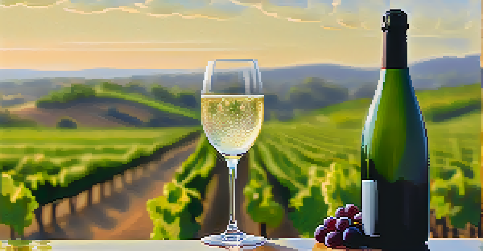 A close-up of a sparkling glass of Cava against a blurred vineyard background, showcasing fine bubbles.