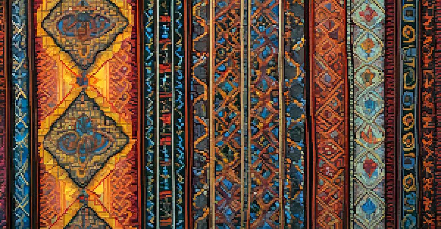 A detailed view of a Catalan tapestry with vibrant colors and intricate designs, emphasizing the craftsmanship and texture of the fabric.