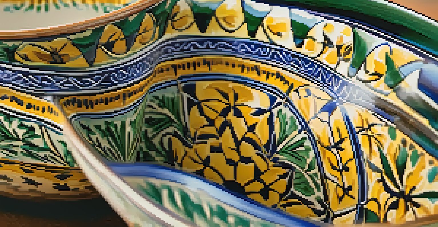 A detailed view of a decorated Andalusian pottery piece showcasing intricate designs and vibrant colors.