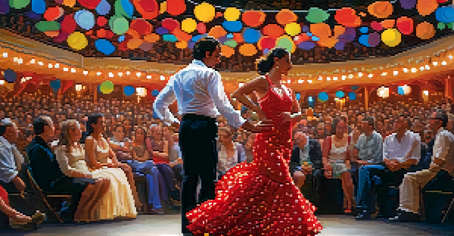 A flamenco dancer performing passionately at Feria de Abril, with a captivated audience in the background.