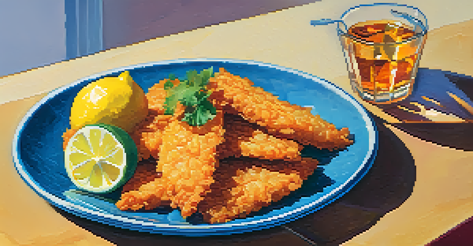 A close-up view of crispy fried fish and a glass of refreshing tinto de verano, highlighting the delicious food at Feria de Agosto.