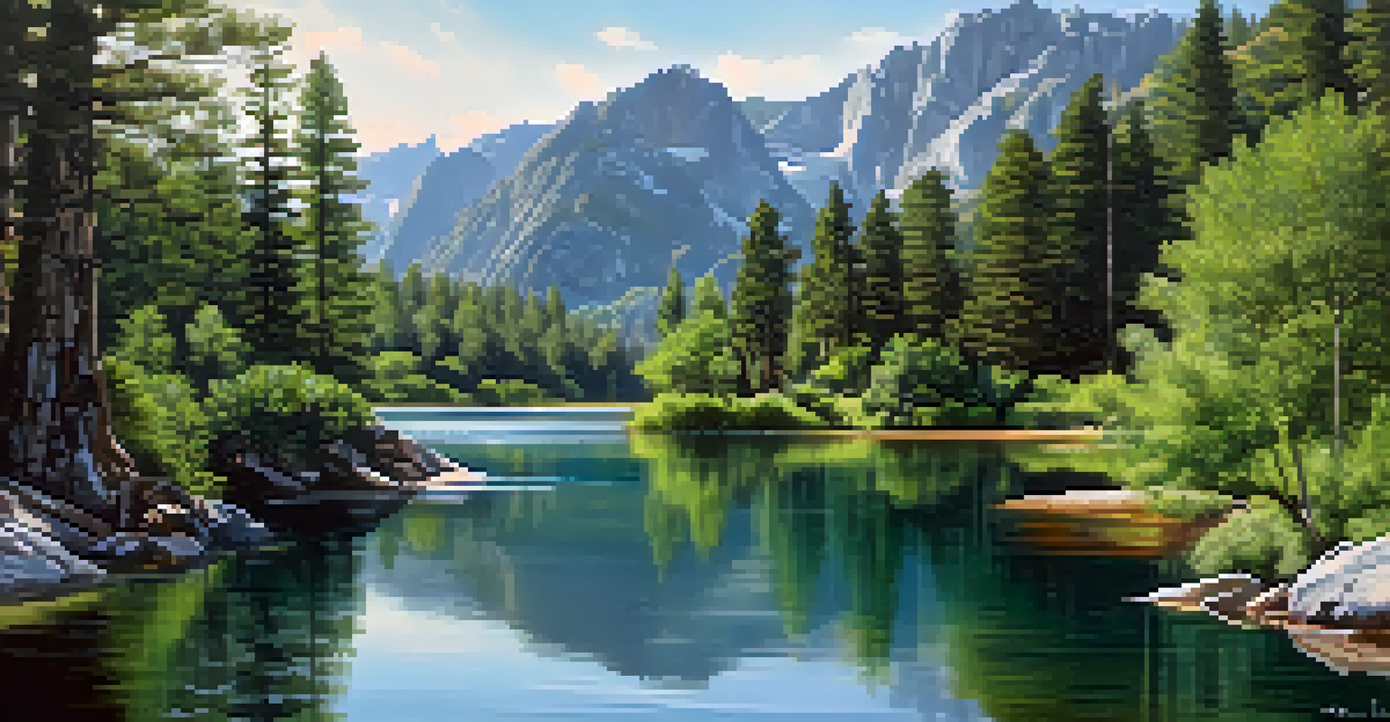 A serene lake in Aigüestortes i Estany de Sant Maurici National Park, surrounded by forests and waterfalls during sunset.