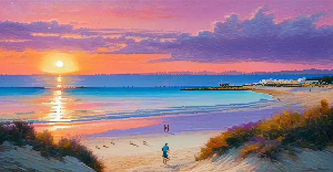 A beautiful sunset over the tranquil beaches of Formentera with soft sands and turquoise waters.