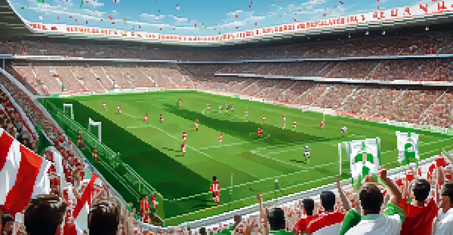 A dramatic football match scene between Sevilla FC and Real Betis, with passionate fans and vibrant team colors.