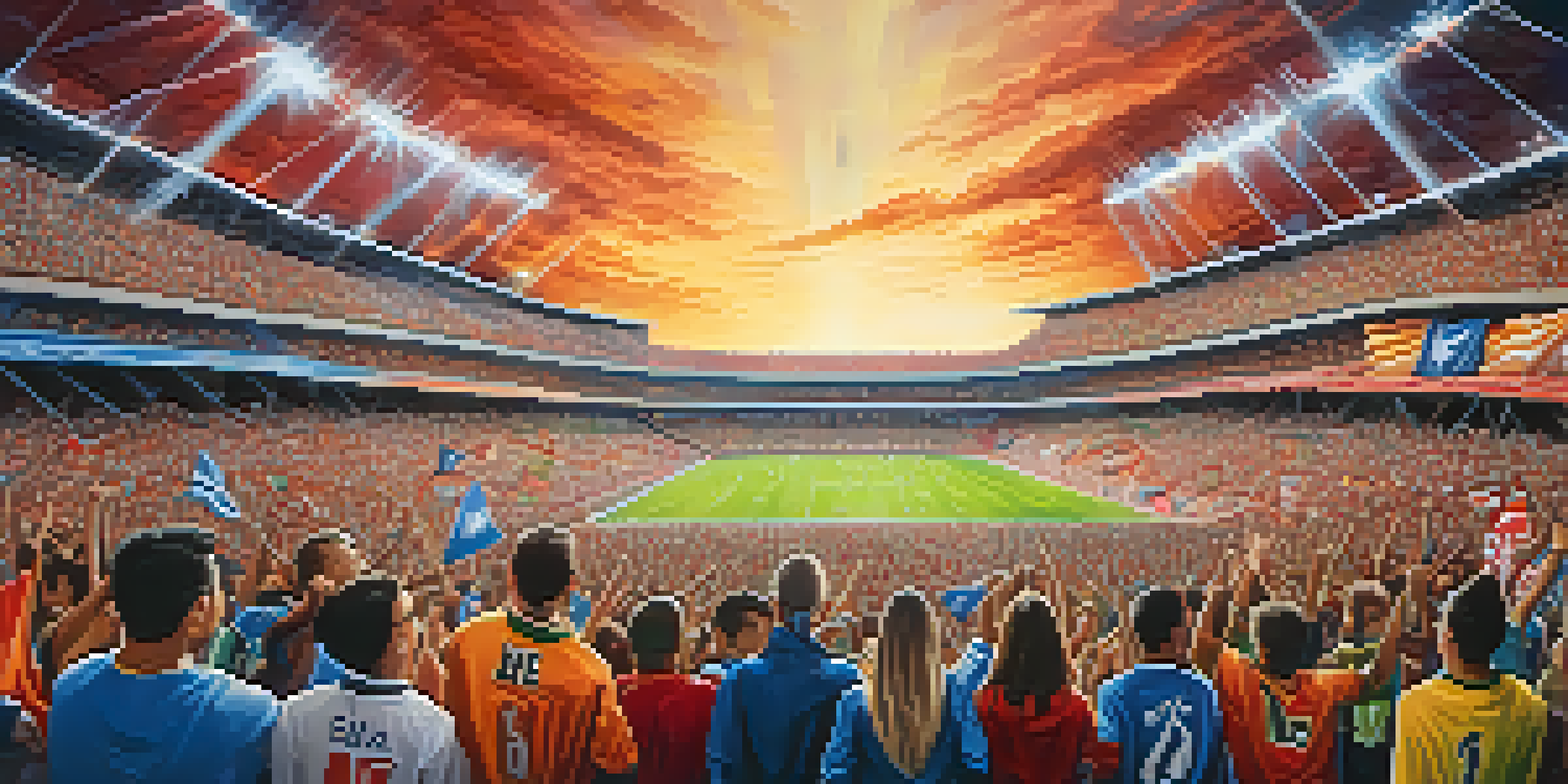 A colorful football stadium packed with enthusiastic fans cheering for their teams, creating a lively and energetic atmosphere.