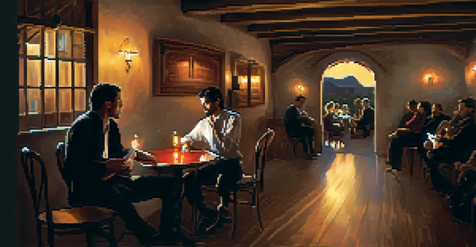 A guitarist and singer performing in a cozy Flamenco venue, with a captivated audience in a warmly lit room.