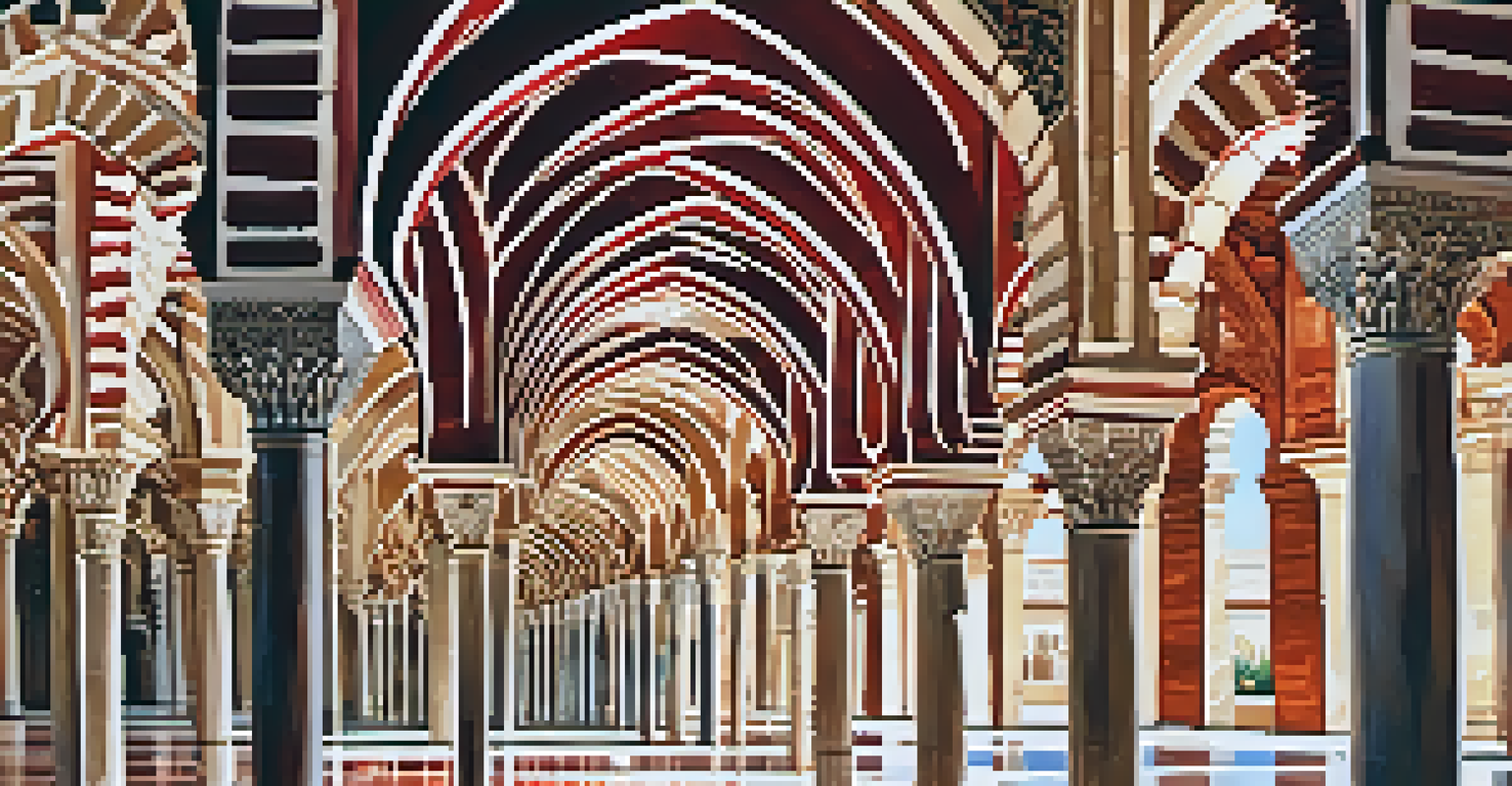 Close-up of the red and white arches in the Mezquita-Catedral, showcasing intricate craftsmanship.