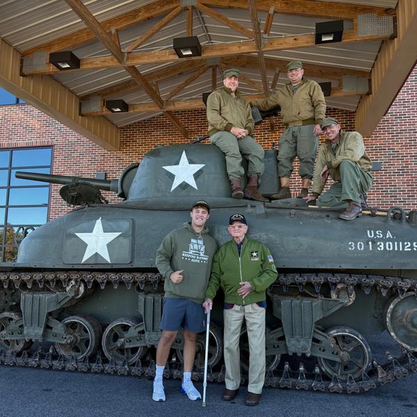 Veteran with Sherman Tank