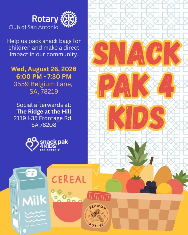Snack Pak 4 Kids service event flyer — August 26, 2026