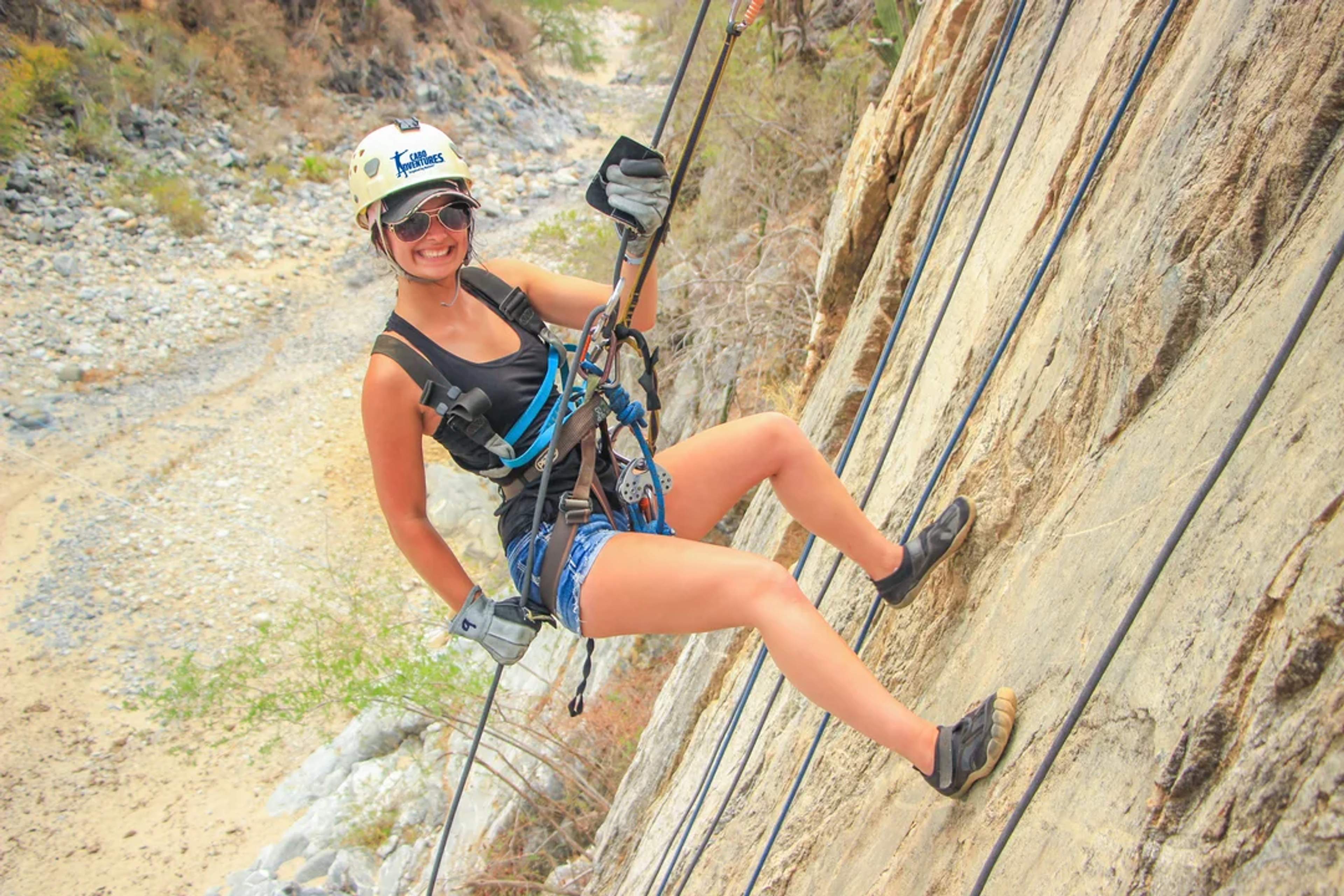 Feel the adrenaline as you rappel down canyon cliffs in the heart of Baja!