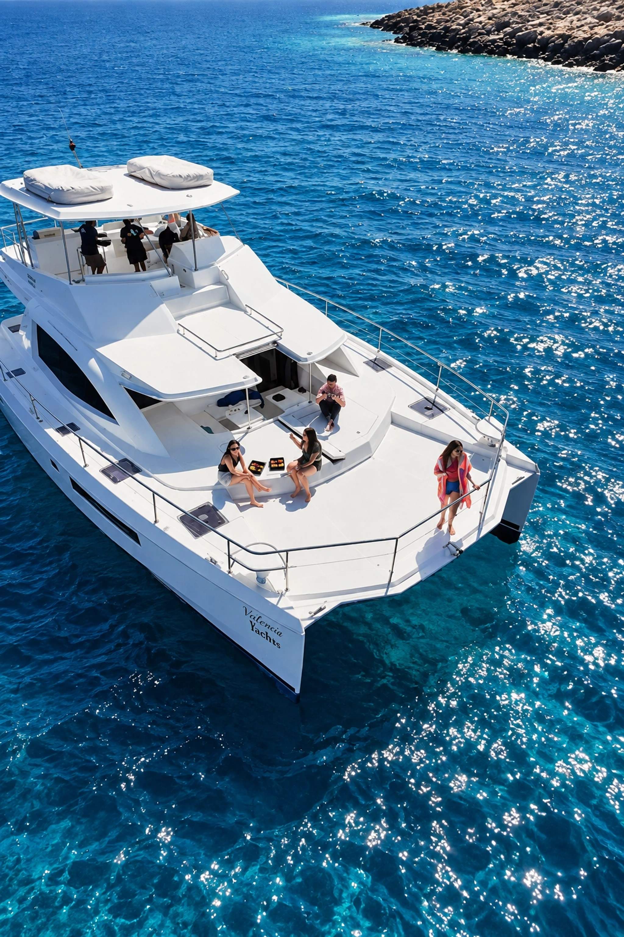 Guests enjoy a luxury catamaran sailing experience on clear blue waters with Cabo Adventures.
