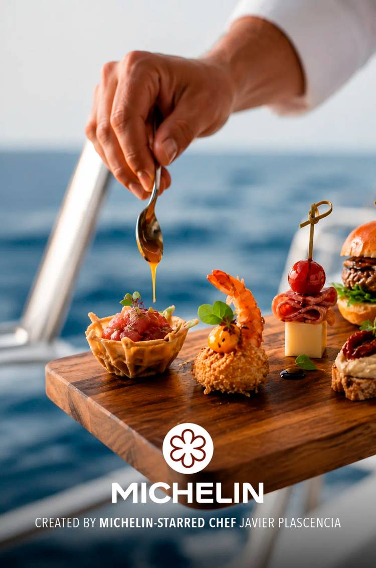 Cabo Sunset boat tour with menu created by Michelin-star chef Javier Plascencia.