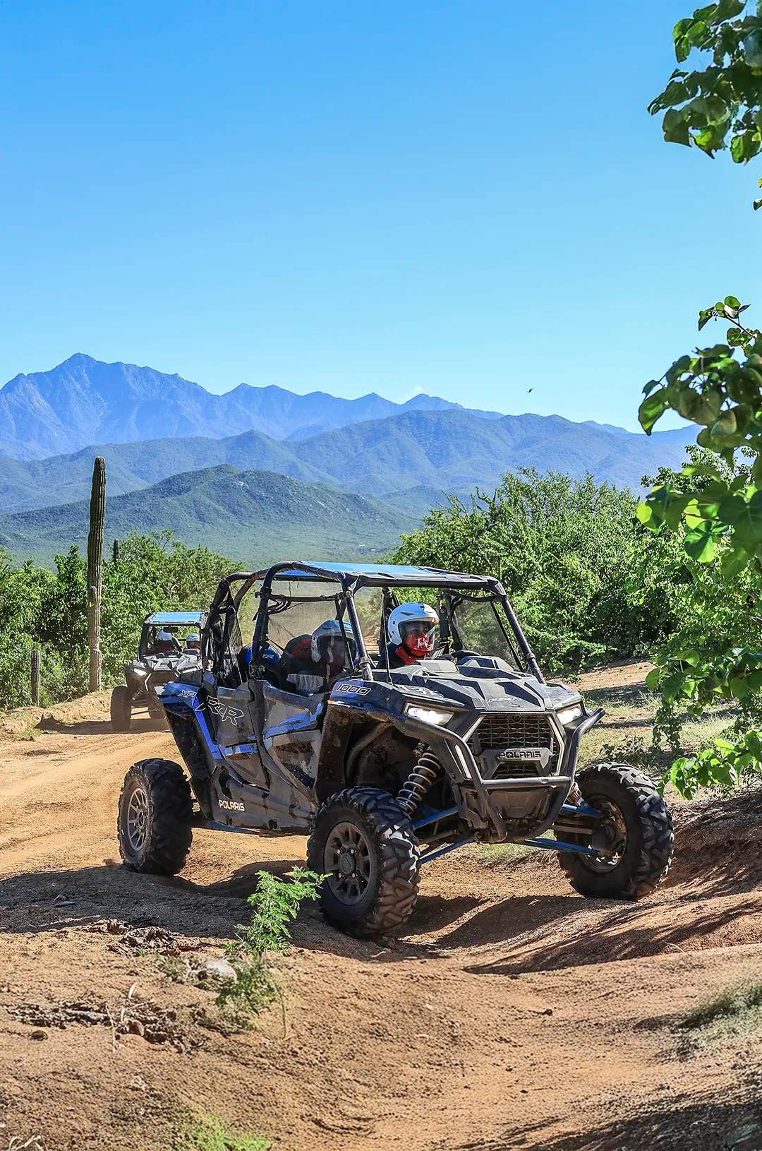 "UTV off-road adventure through desert trails at Tierra Sagrada Park in Cabo San Lucas"