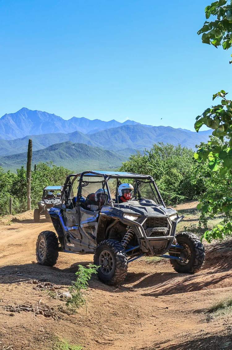 "UTV off-road adventure through desert trails at Tierra Sagrada Park in Cabo San Lucas