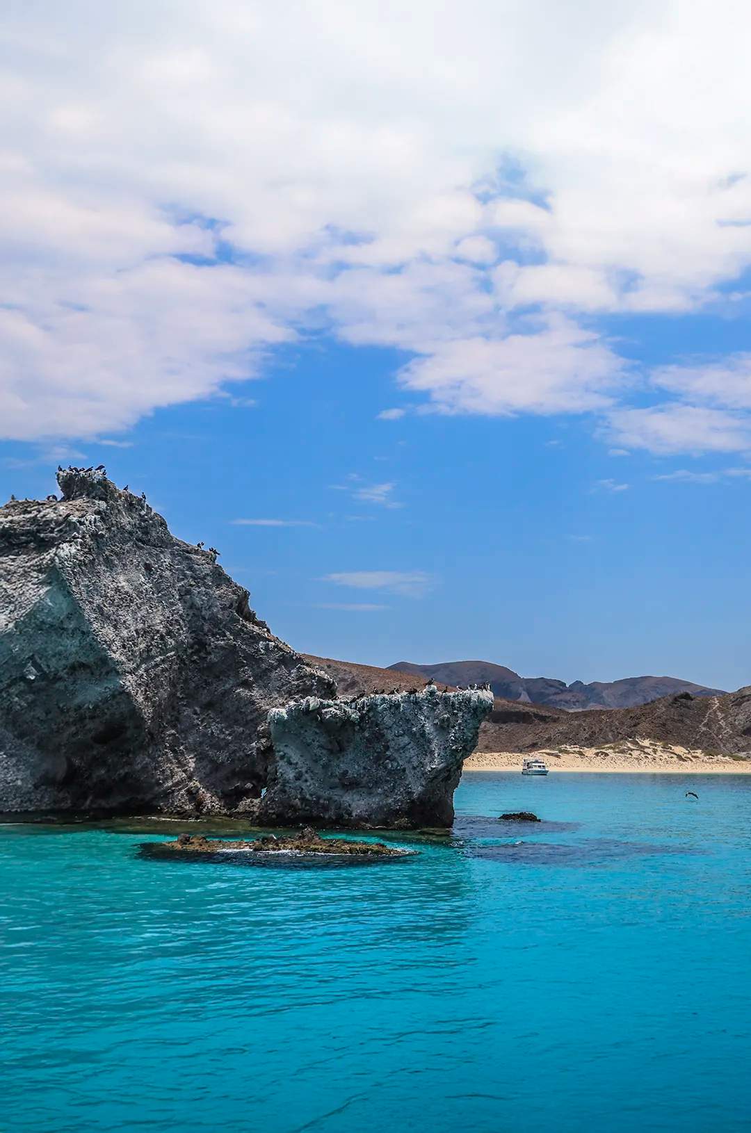 Balandra Beach near La Paz, Baja California Sur, with turquoise waters and striking rock formations.