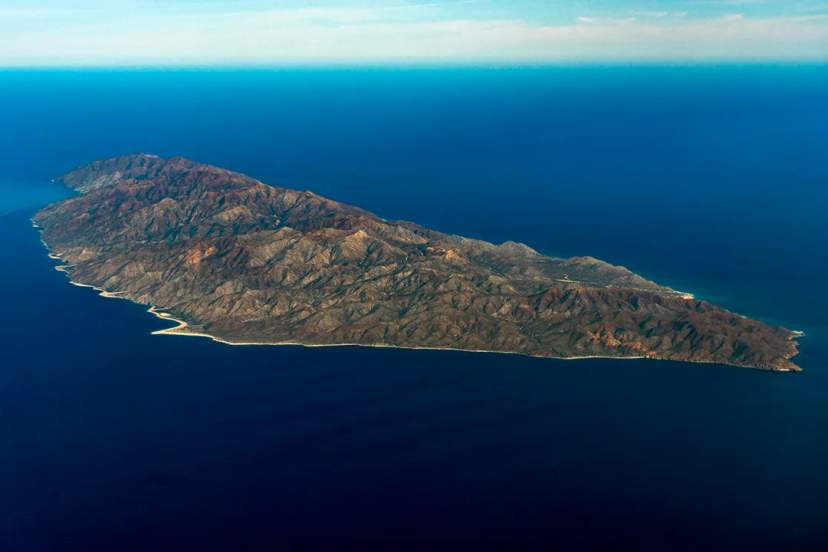Aerial view of Isla Cerralvo in Baja California Sur, pristine natural island near Cabo