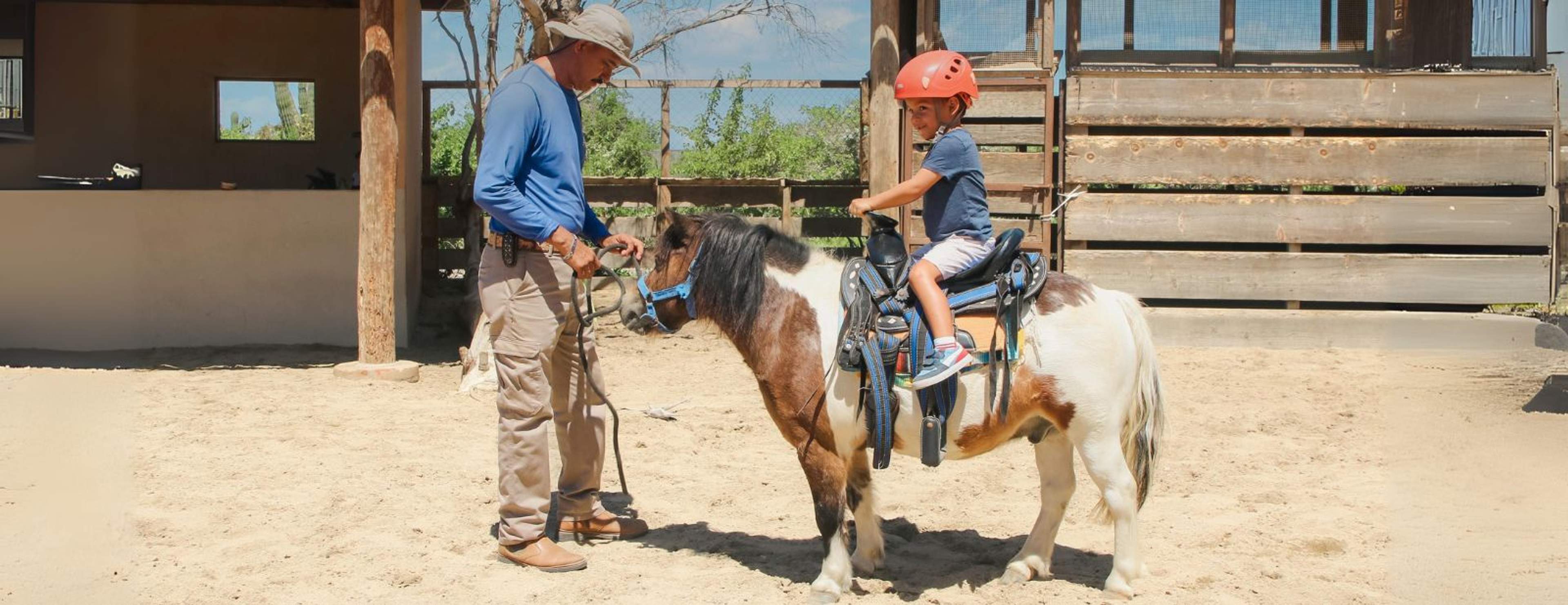 Child riding a pony at Tierra Sagrada Cabo, safe family-friendly activity in Baja