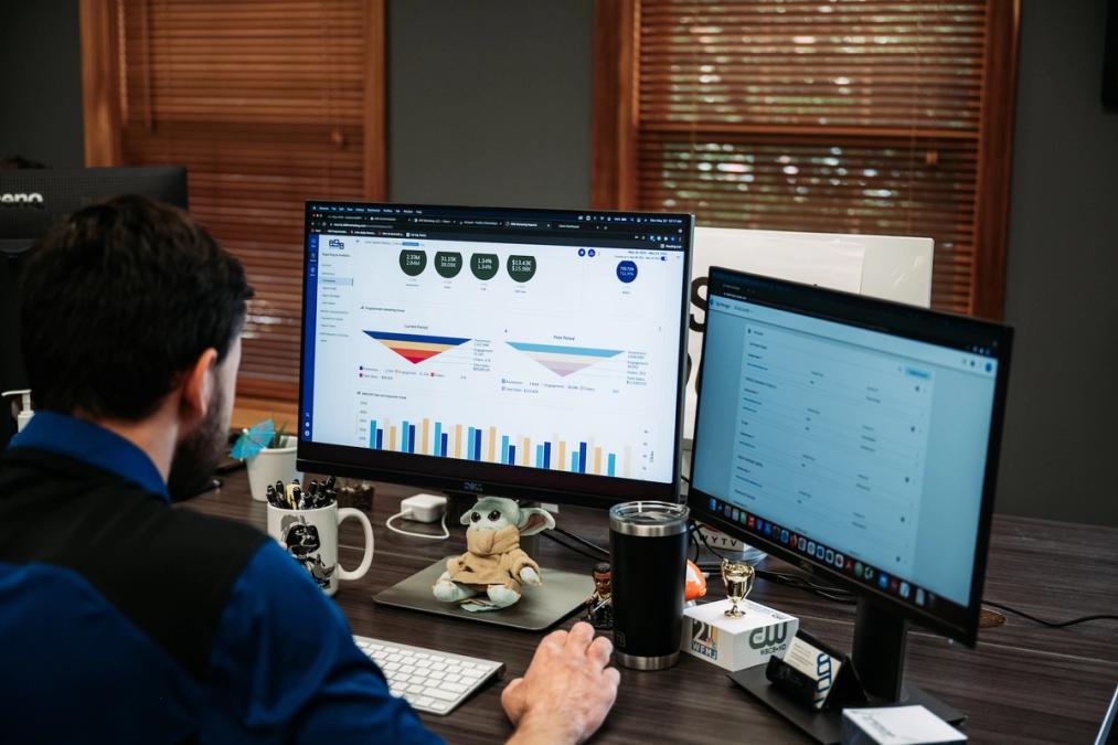 Digital marketer working at desk