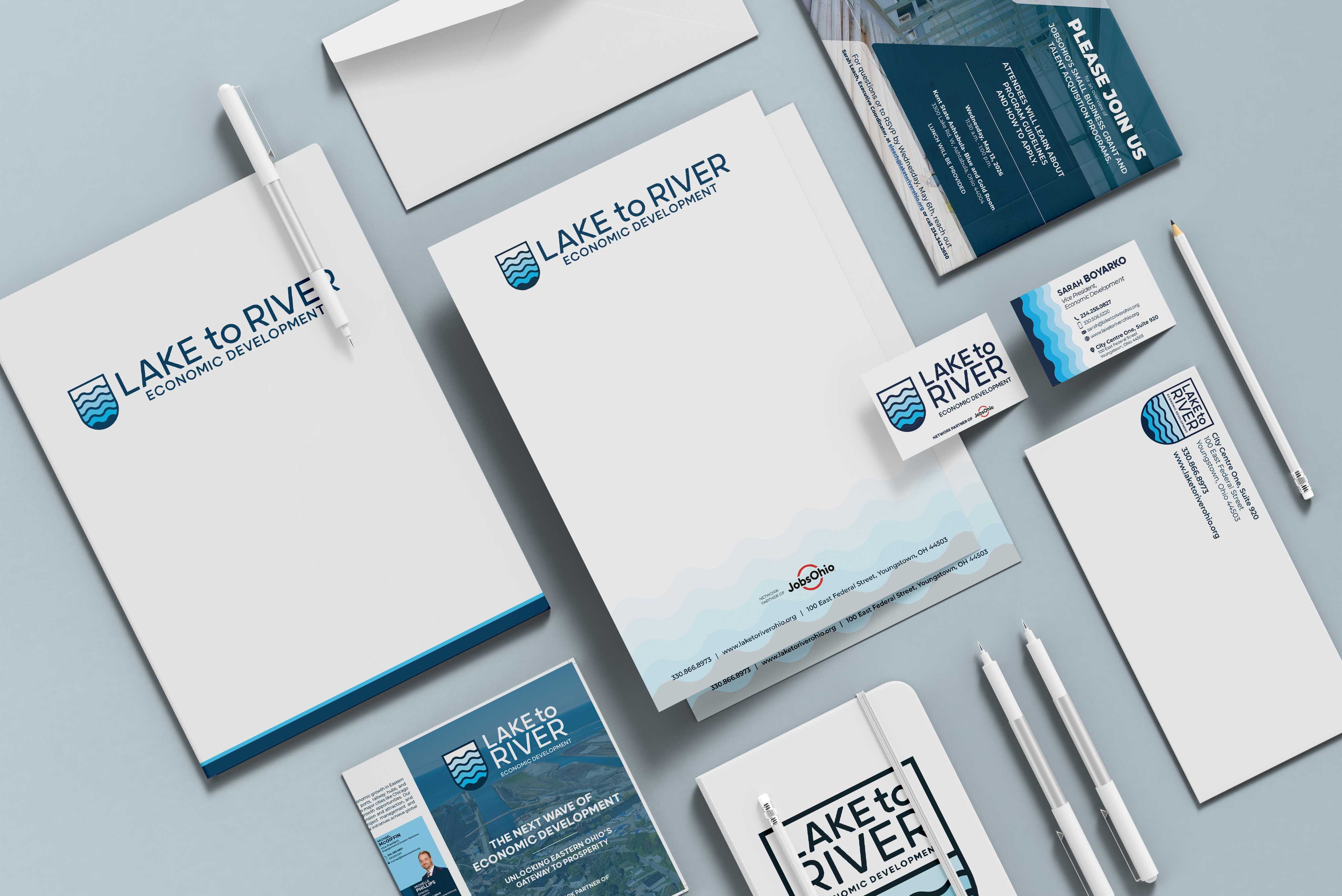 Lake to River's print branding material designed by the 898 marketing team.