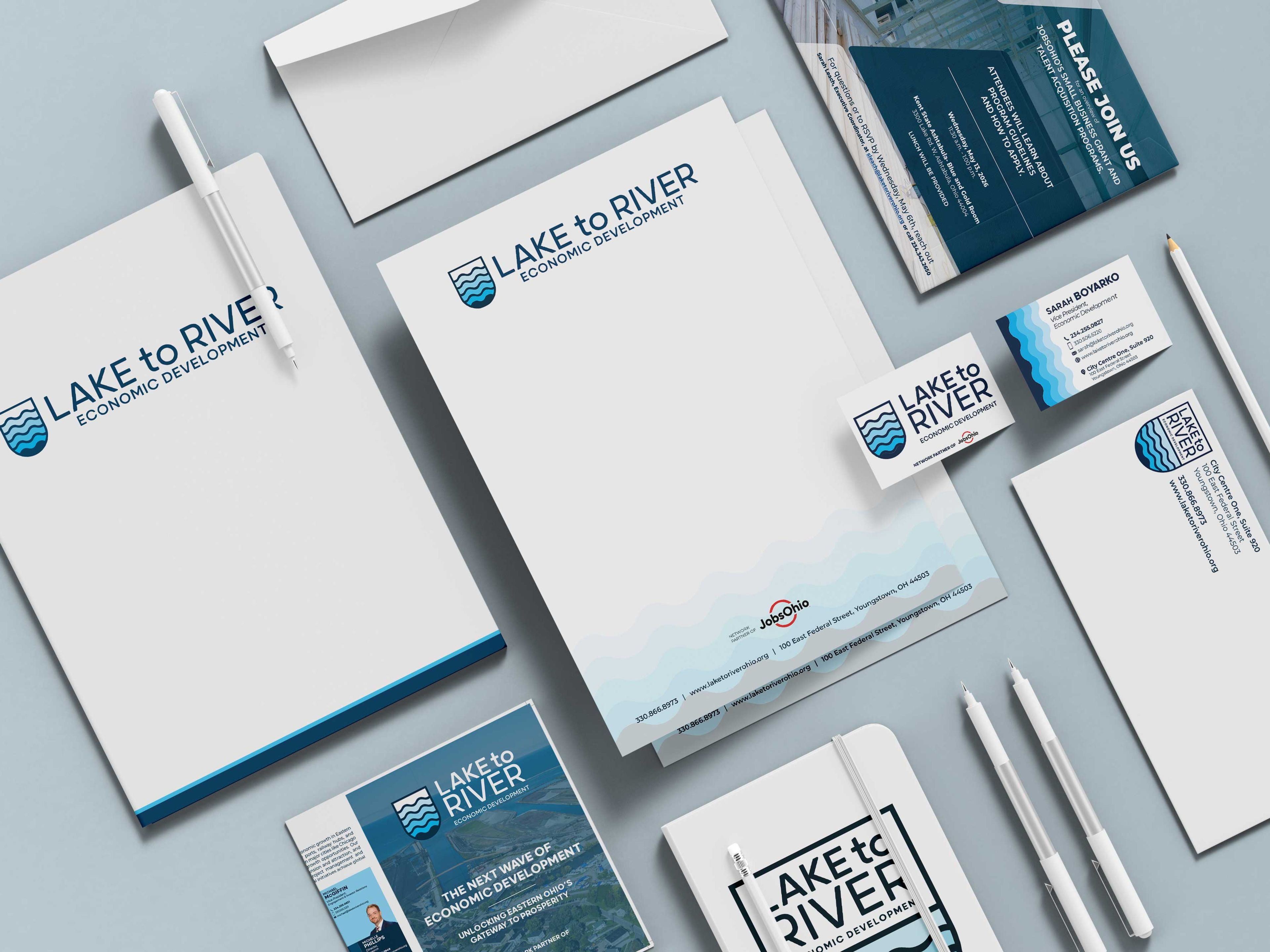 Lake to River's print branding material designed by the 898 marketing team.