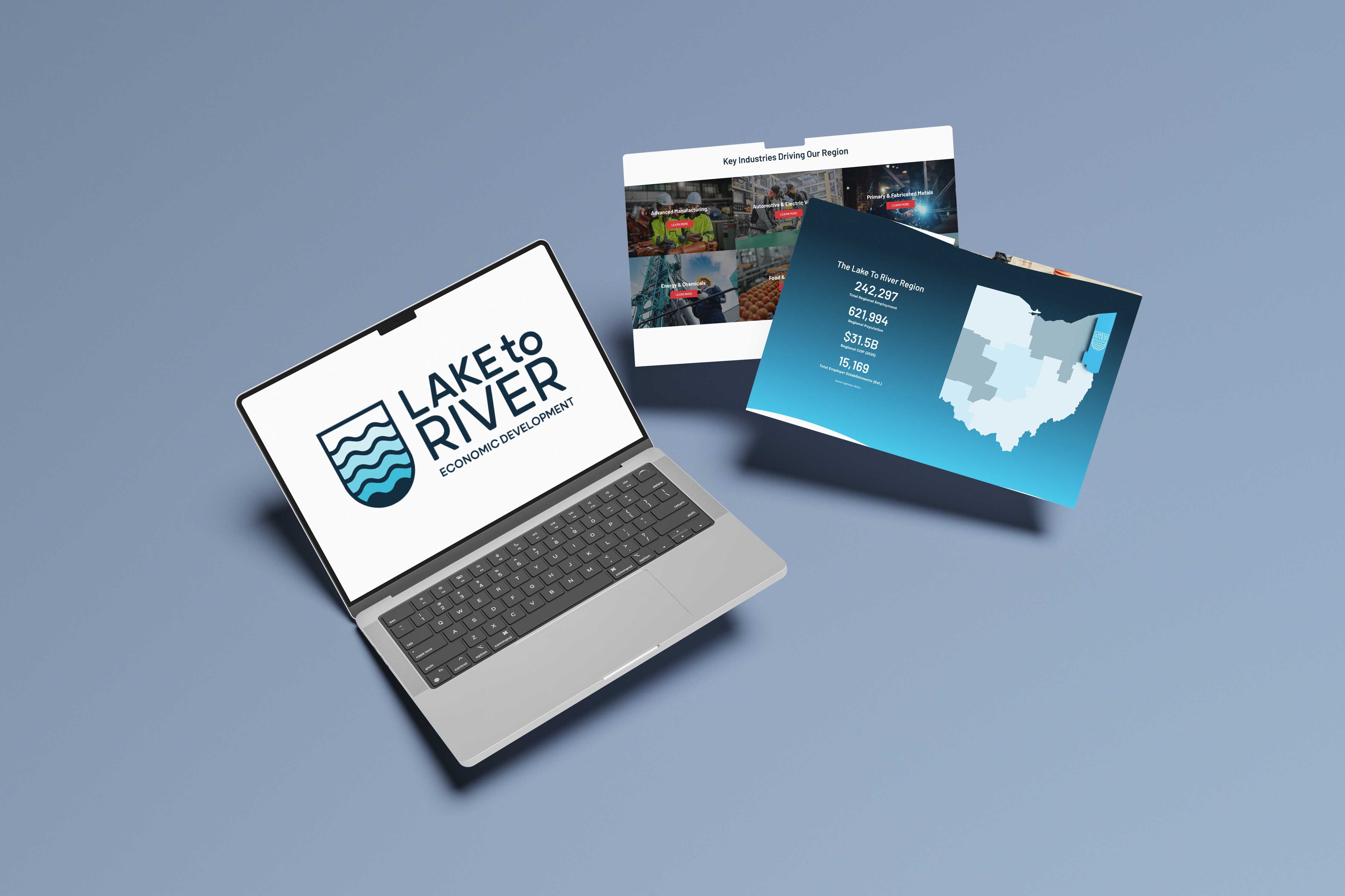 Lake to River Logo and website displayed on a computer.
