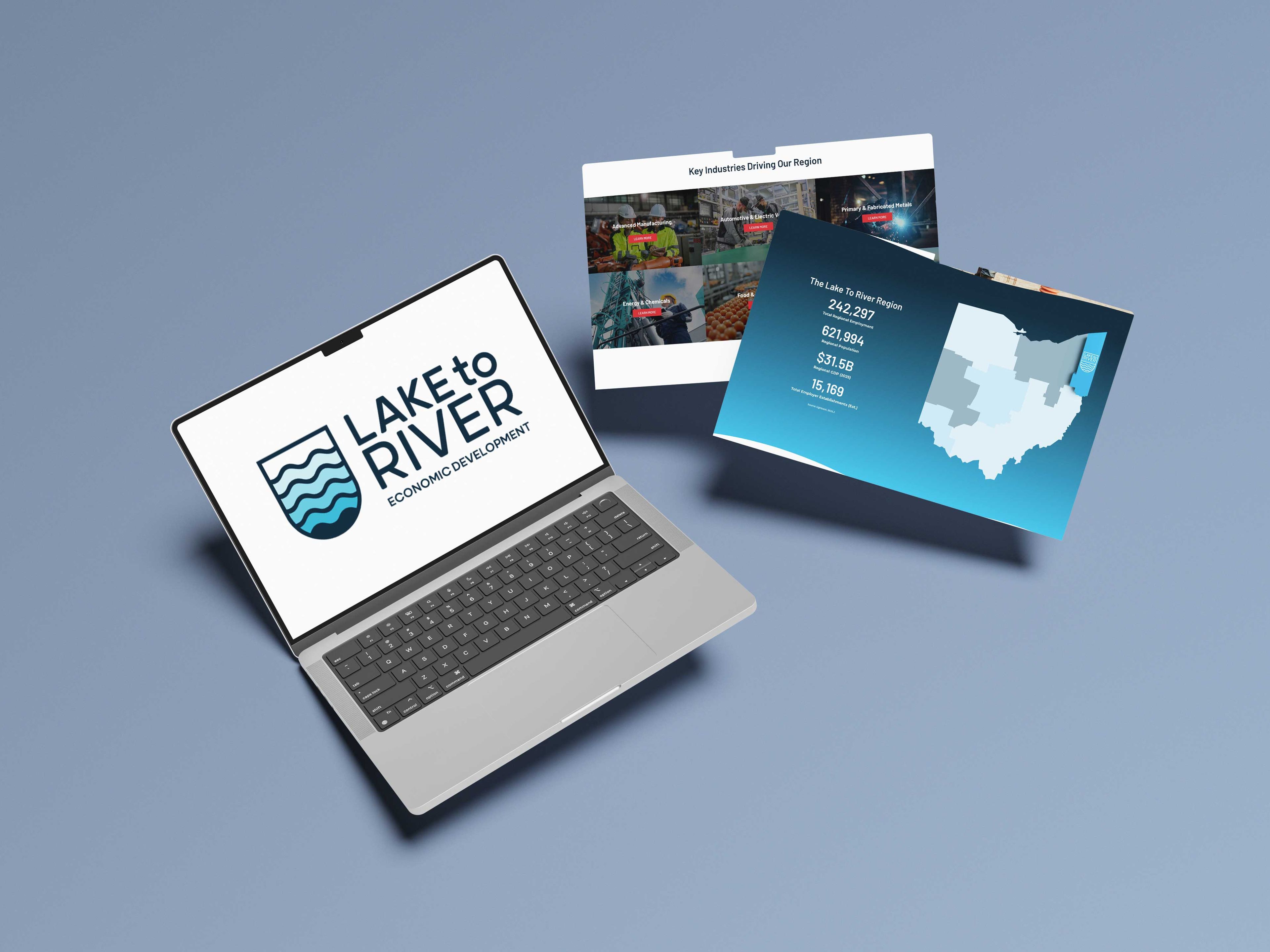 Lake to River Logo and website displayed on a computer.