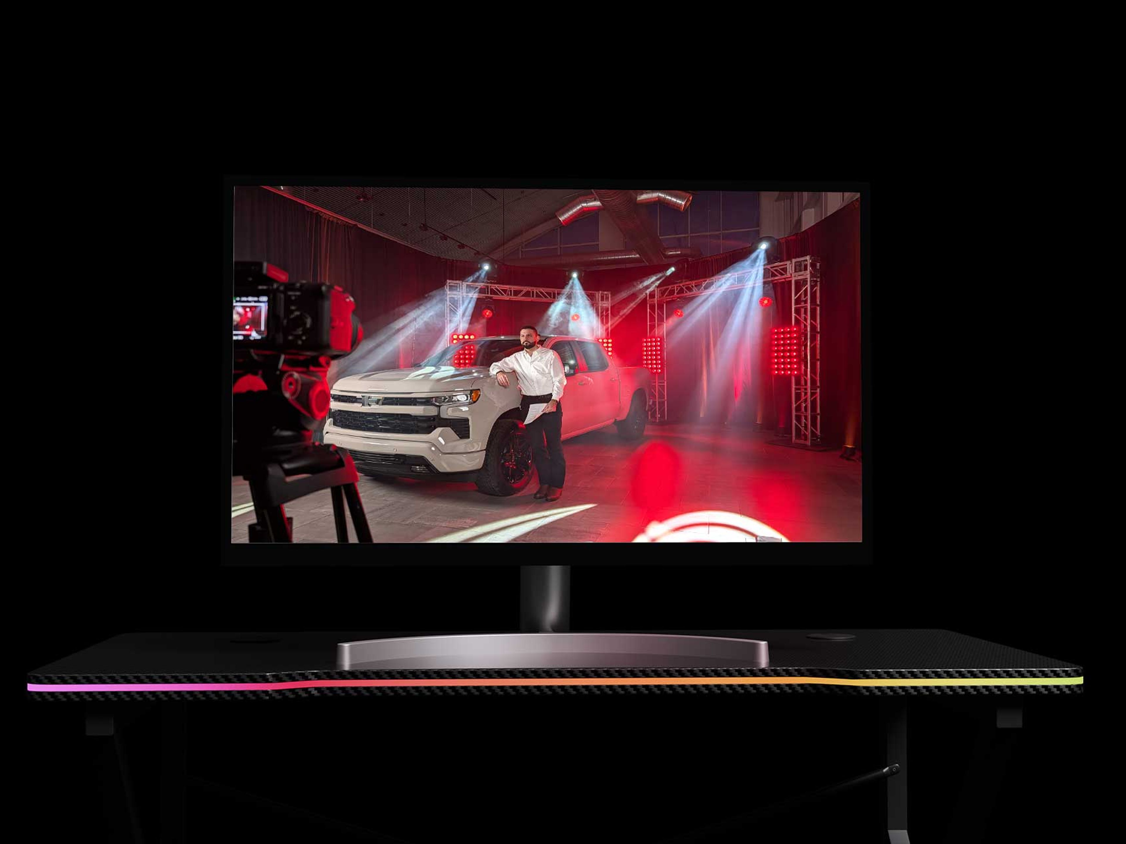 A computer displaying video production 898 Marketing created for Greenwood Chevrolet.