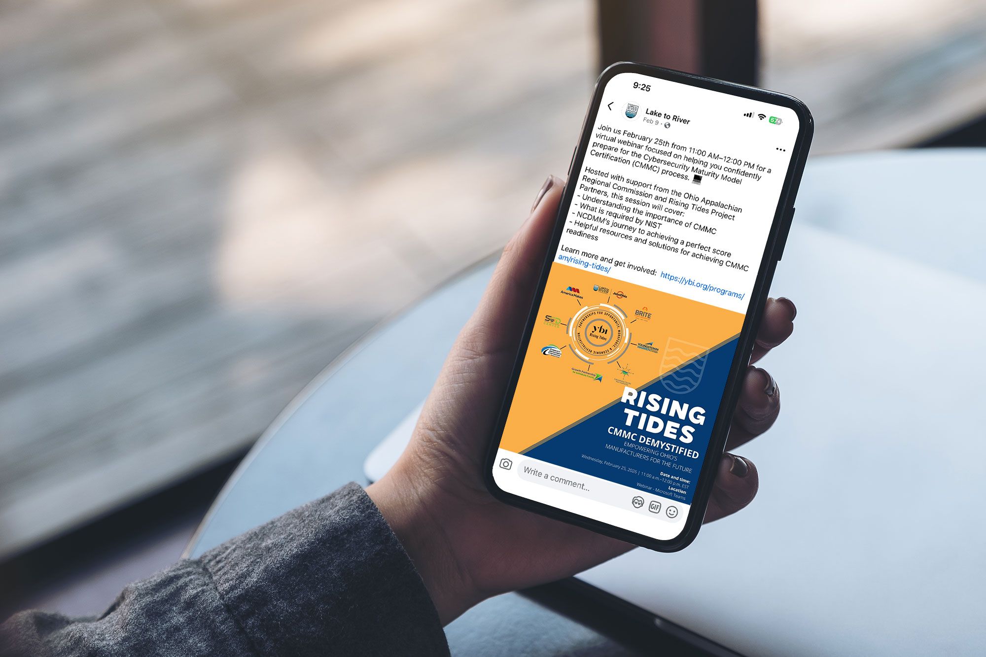 Lake to River's social media displayed on a mobile device.