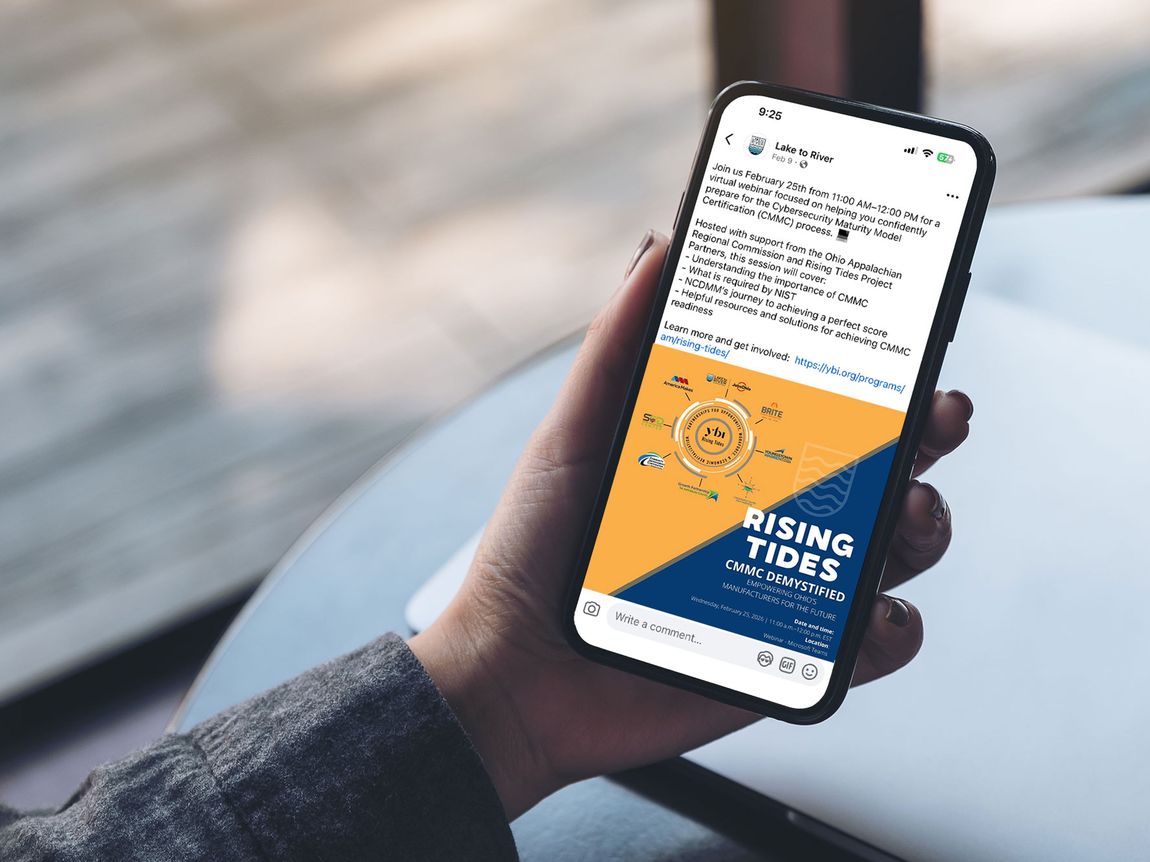 Lake to River's social media displayed on a mobile device.