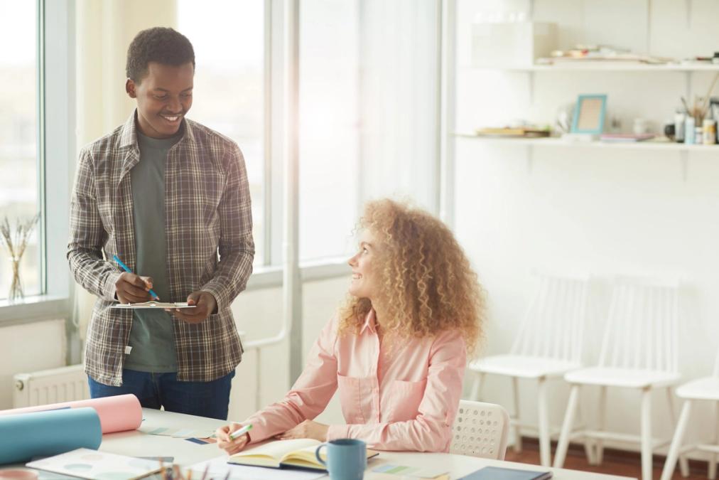 Man and woman having conversation