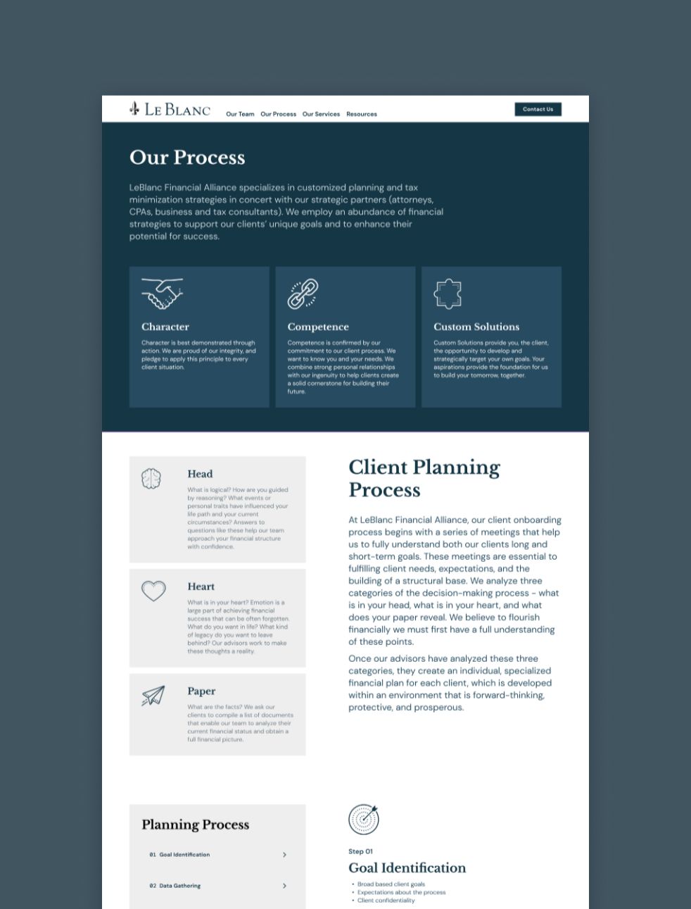 screenshot of leblanc financial website