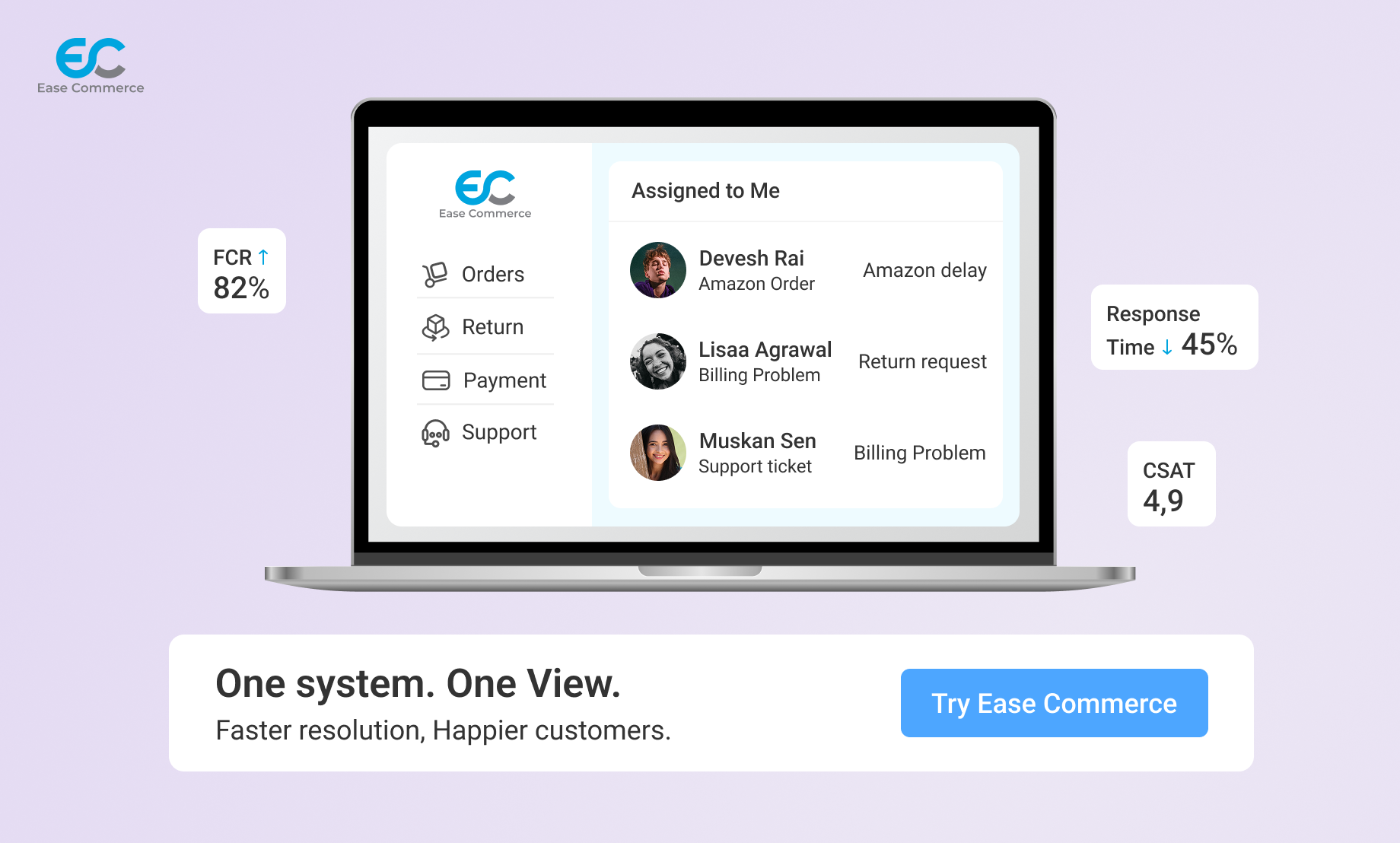 Improve FCR and CSAT with Ease Commerce CRM