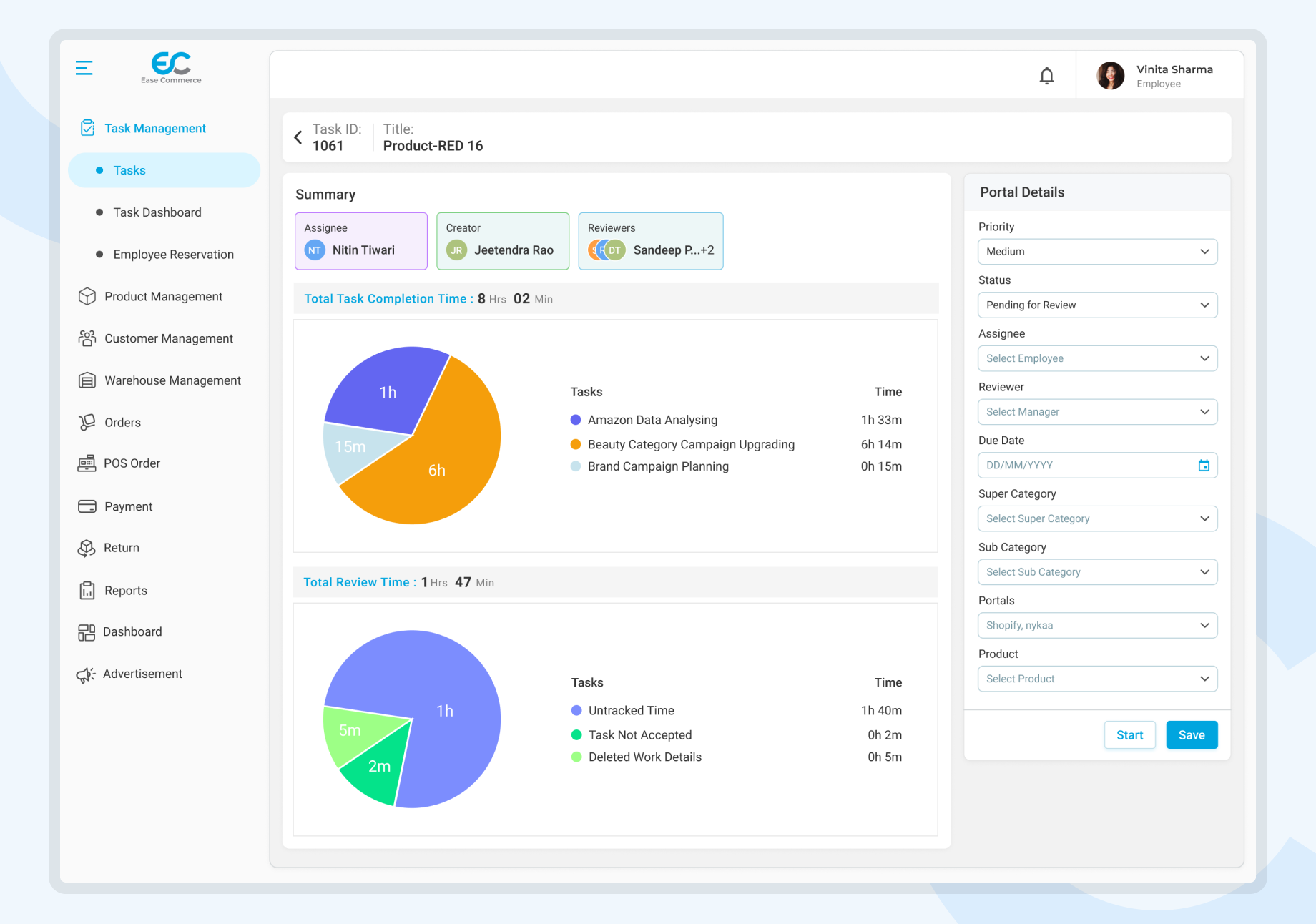 Task Summary in Ease Commerce Software