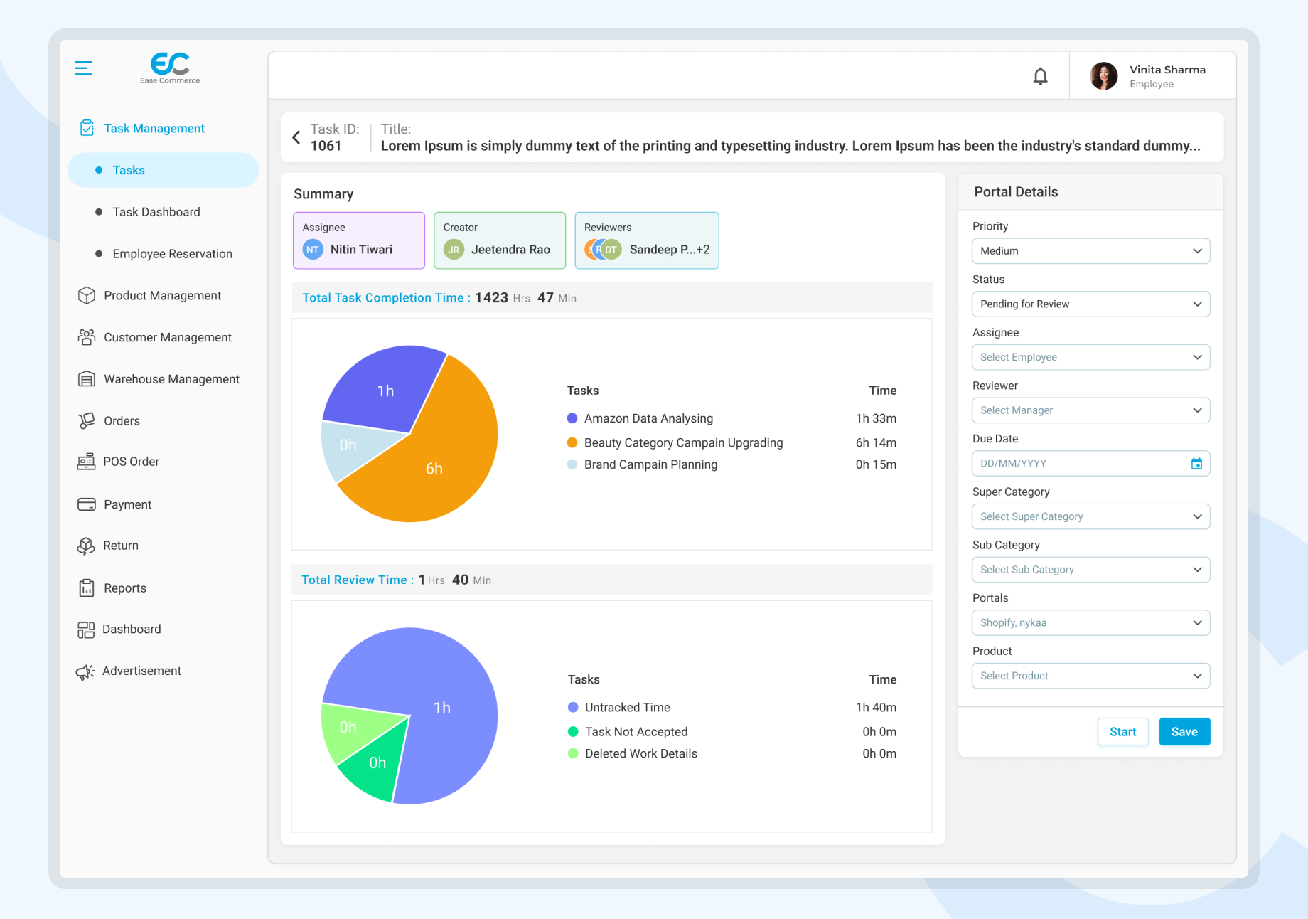 Task Summary in Ease Commerce Software