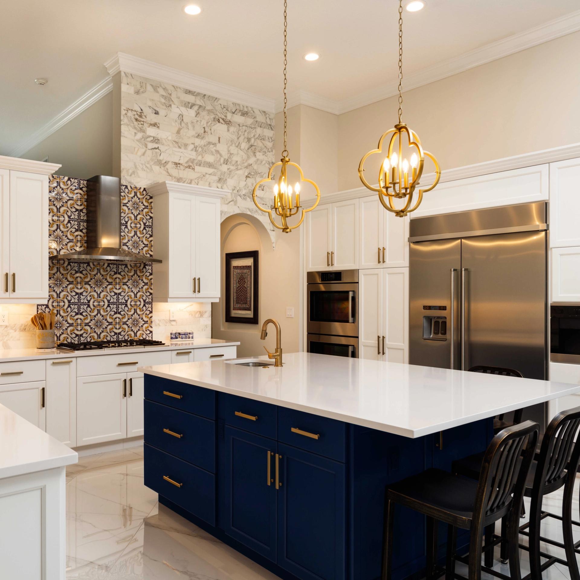 Polished marble kitchen countertop close-up