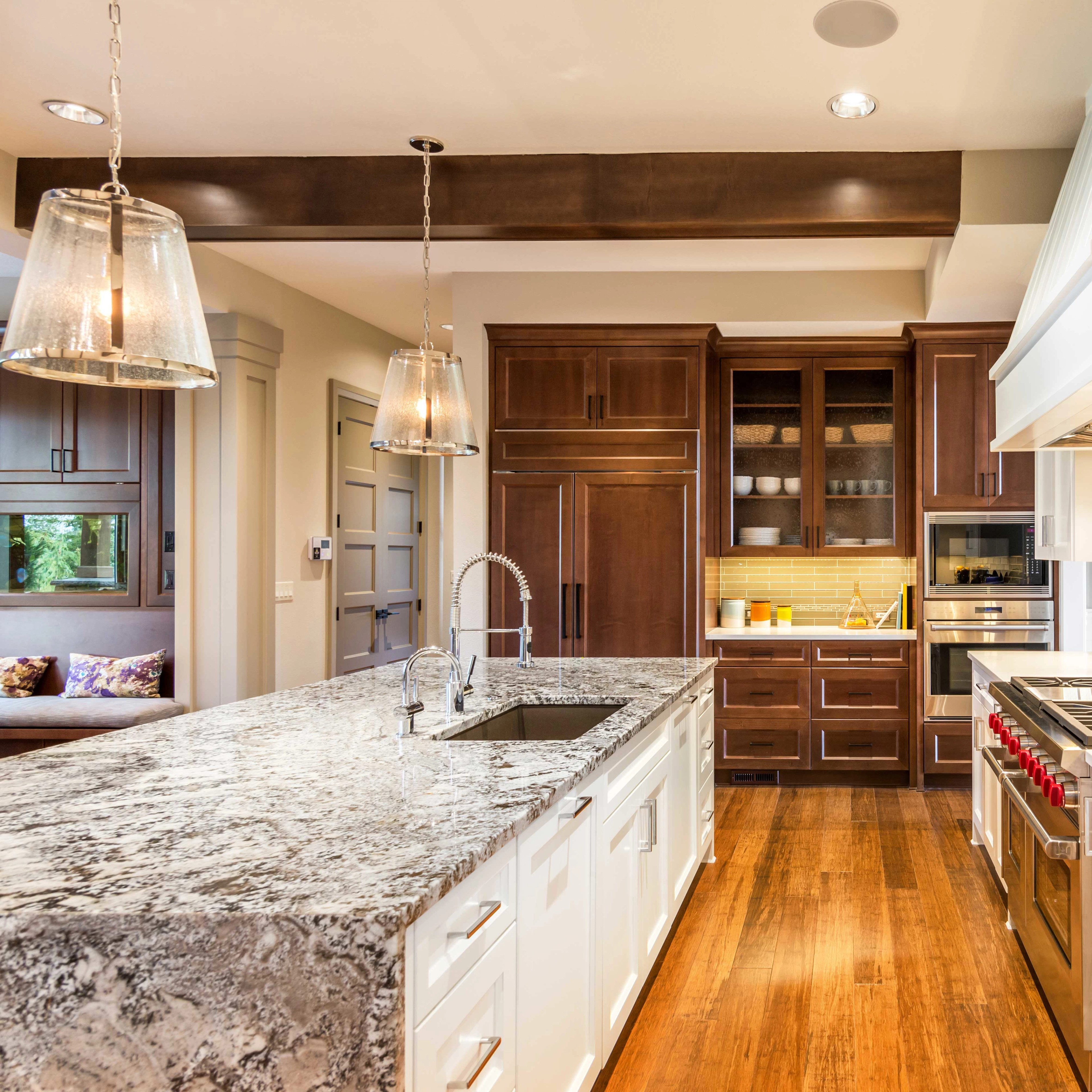 Custom wood kitchen with natural hardwood finishes