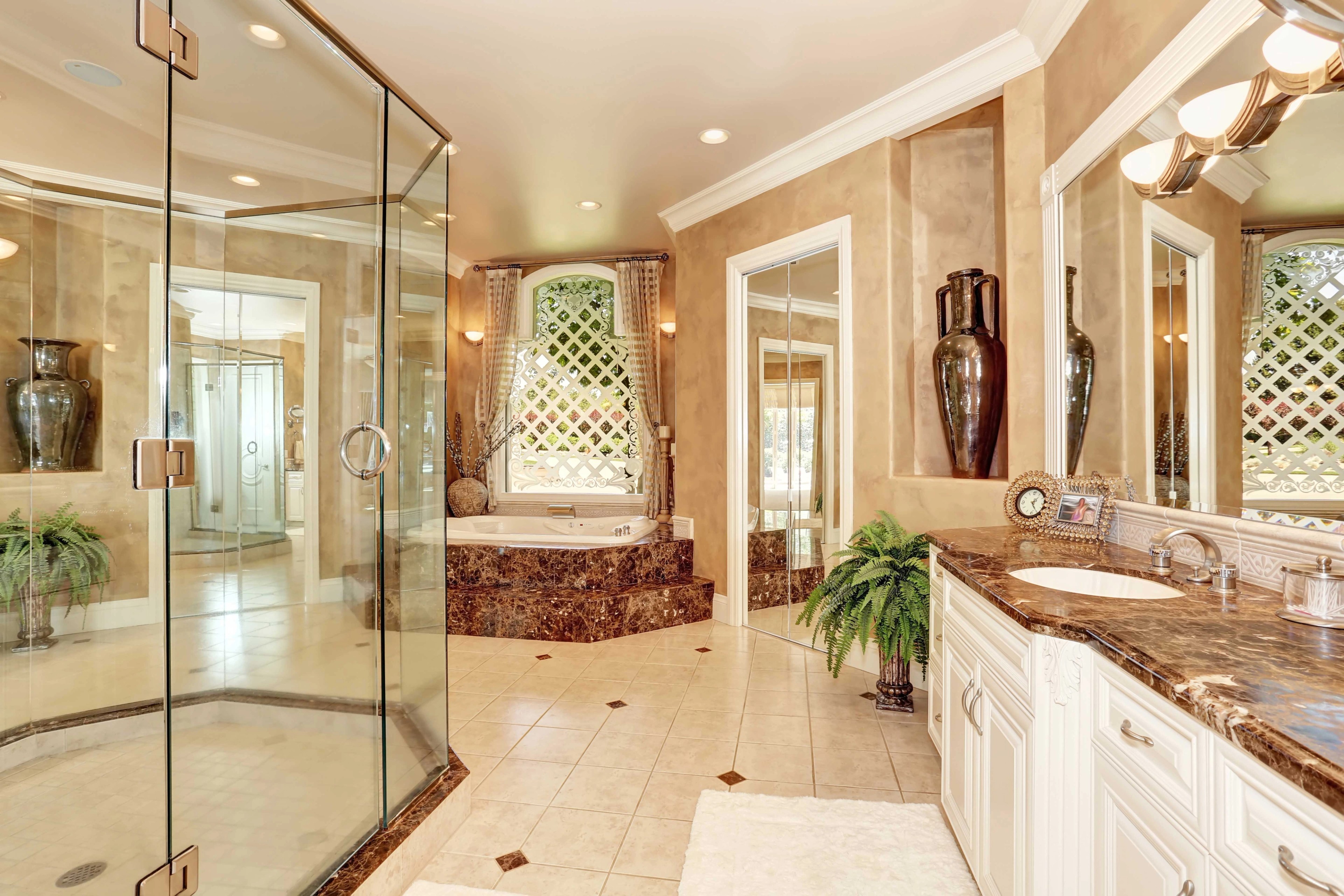 Marble bathroom with walk-in shower