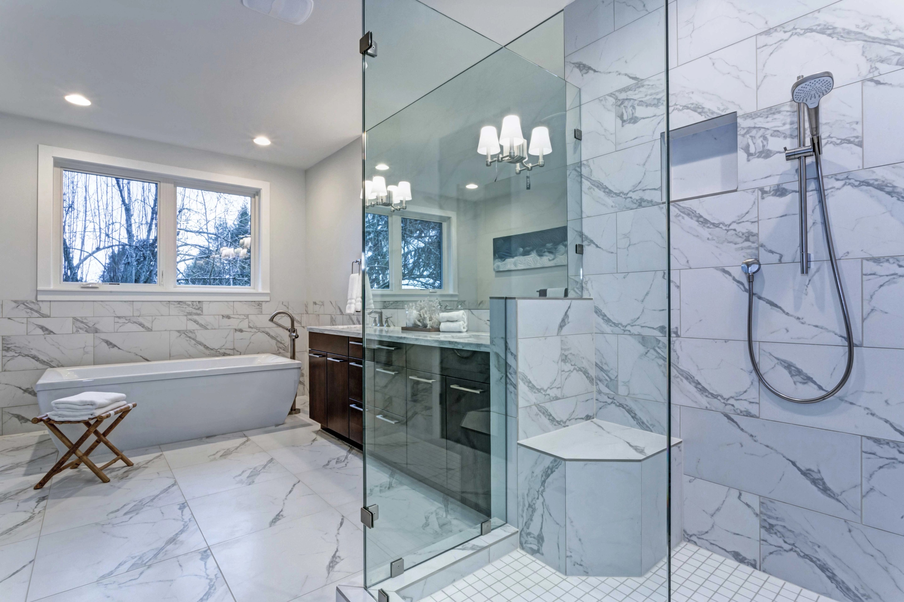 Modern tile bathroom with glass shower enclosure