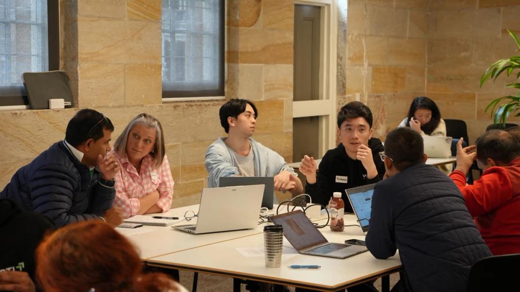 A table of participants working through the session.