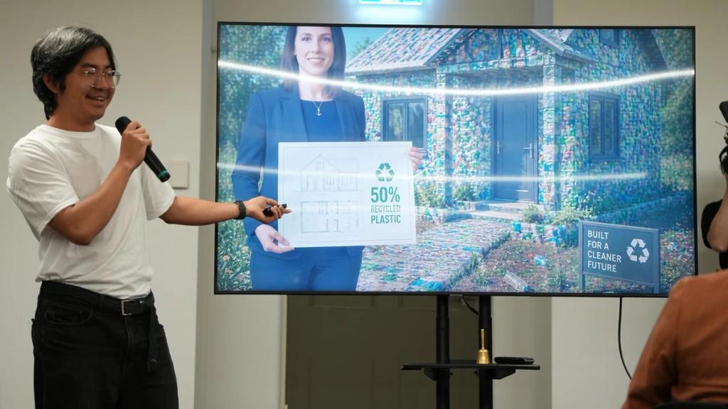 A builder presents their working demo on the big screen