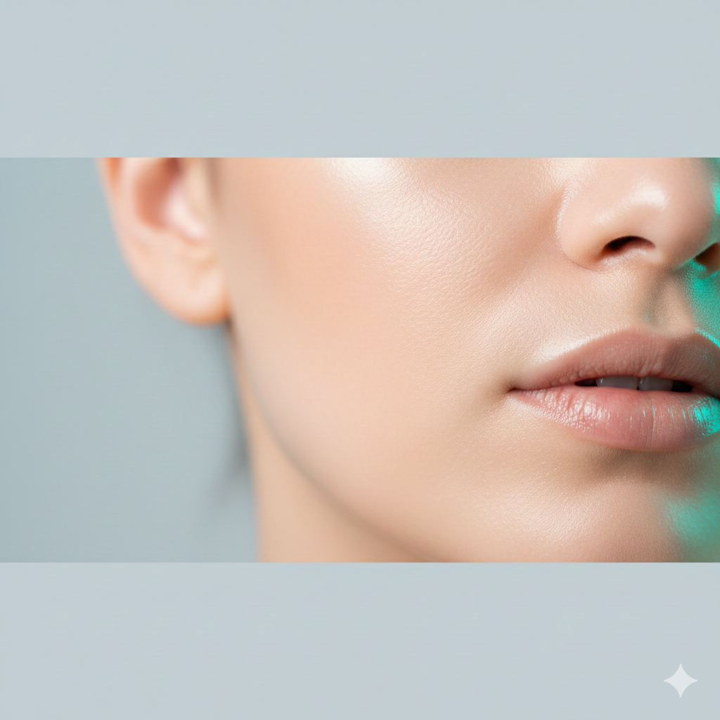 Close-up of smooth, youthful, glowing skin